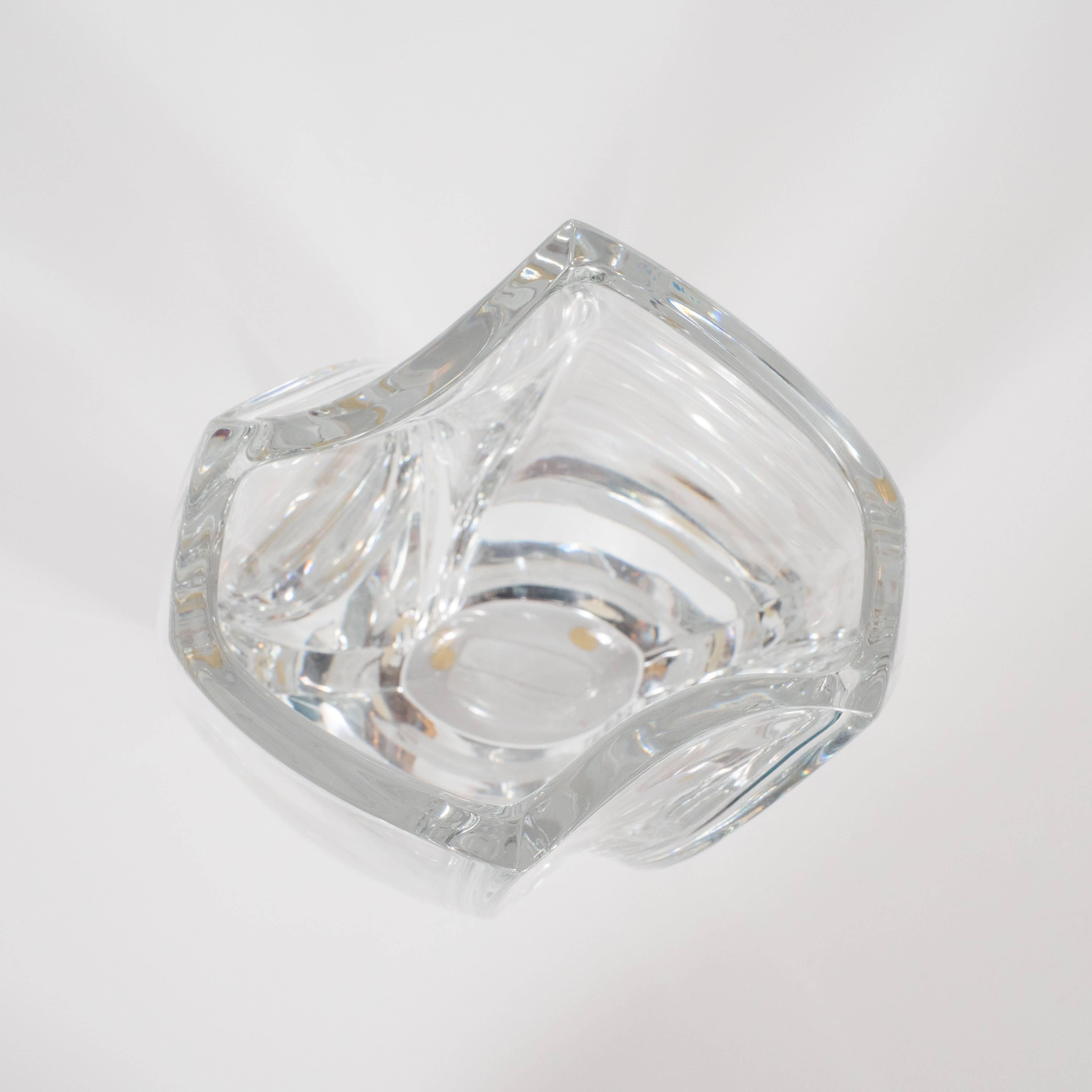 French Mid-Century Modern Hexagonal Translucent Glass Vase by Baccarat of France