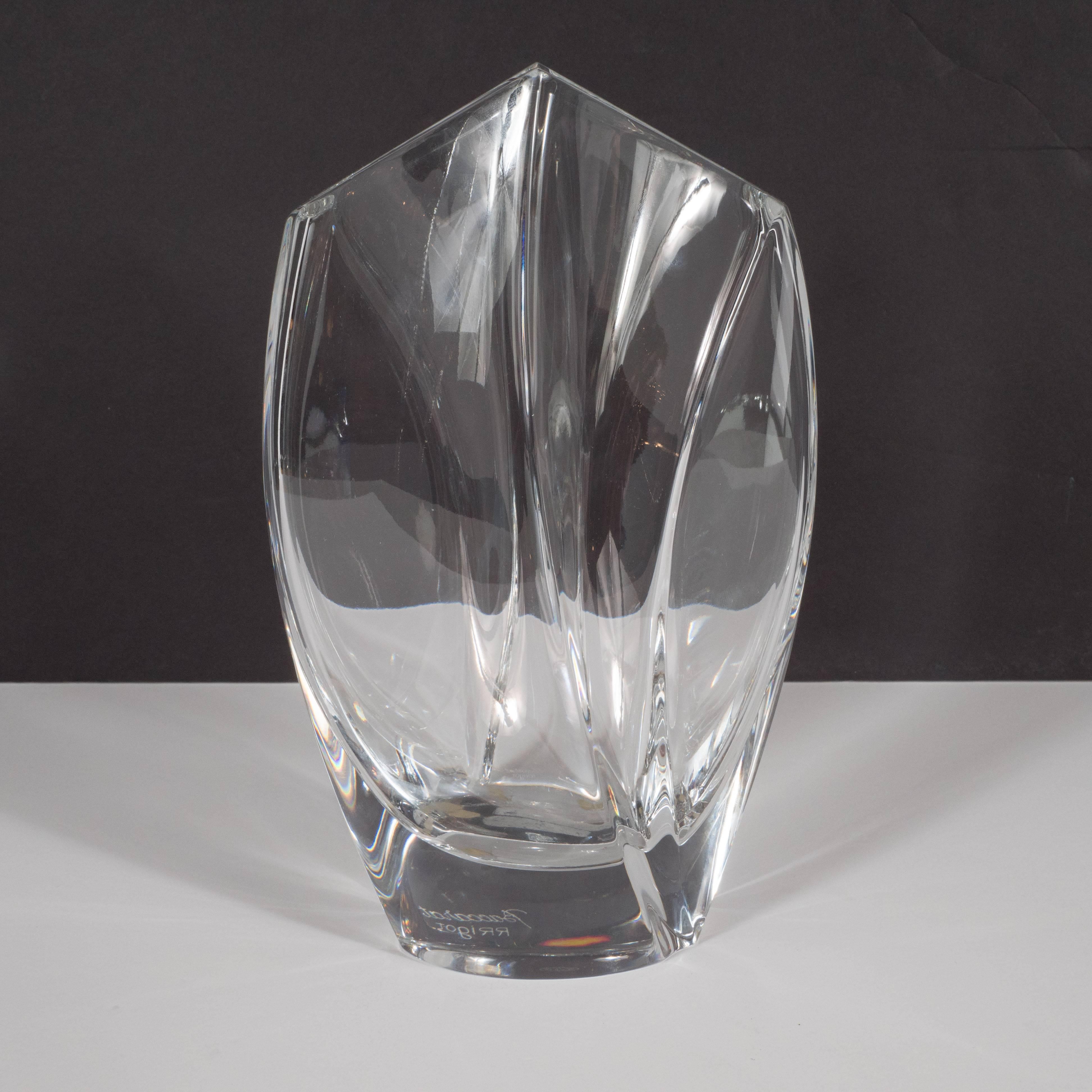 Mid-Century Modern Hexagonal Translucent Glass Vase by Baccarat of France In Excellent Condition In New York, NY