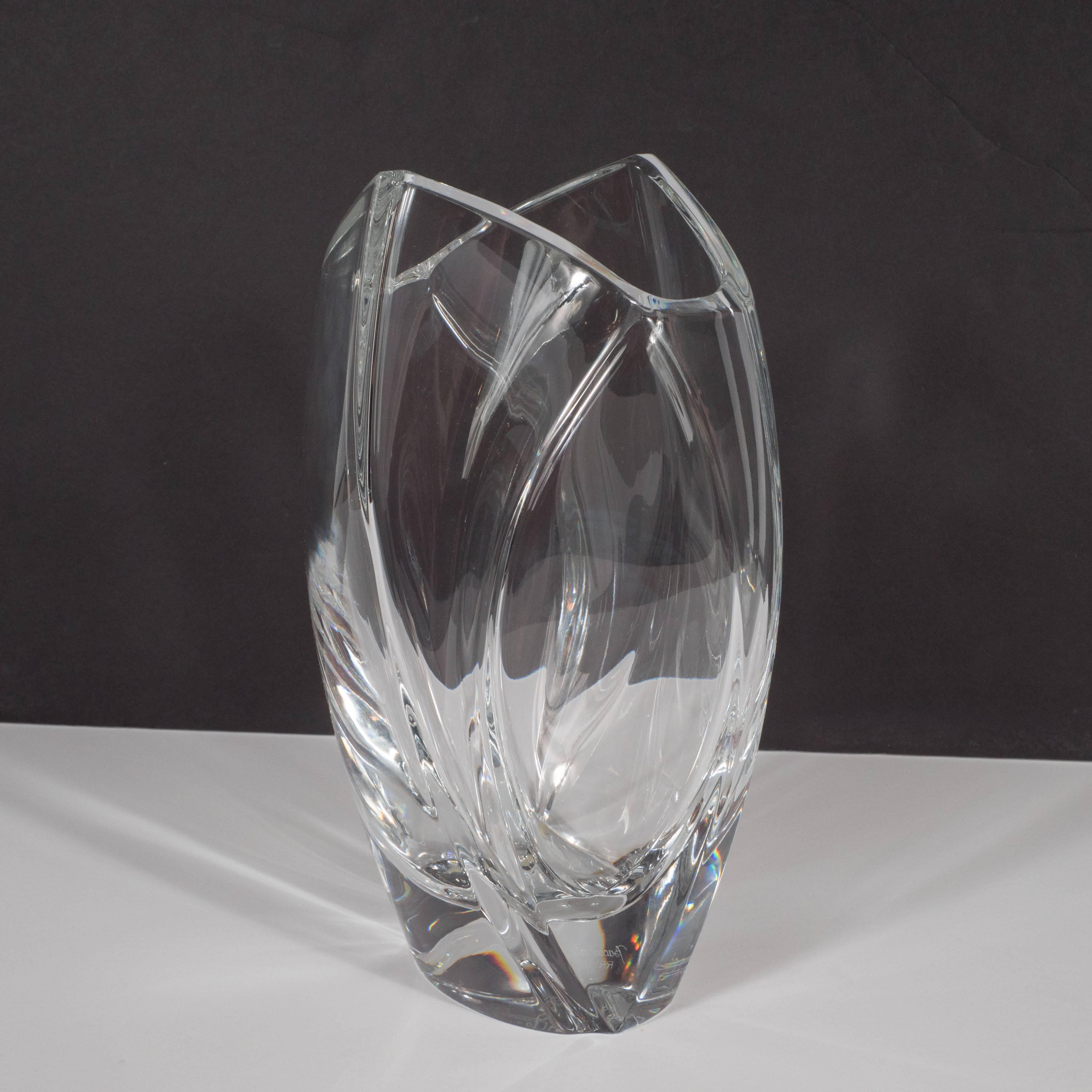 Late 20th Century Mid-Century Modern Hexagonal Translucent Glass Vase by Baccarat of France