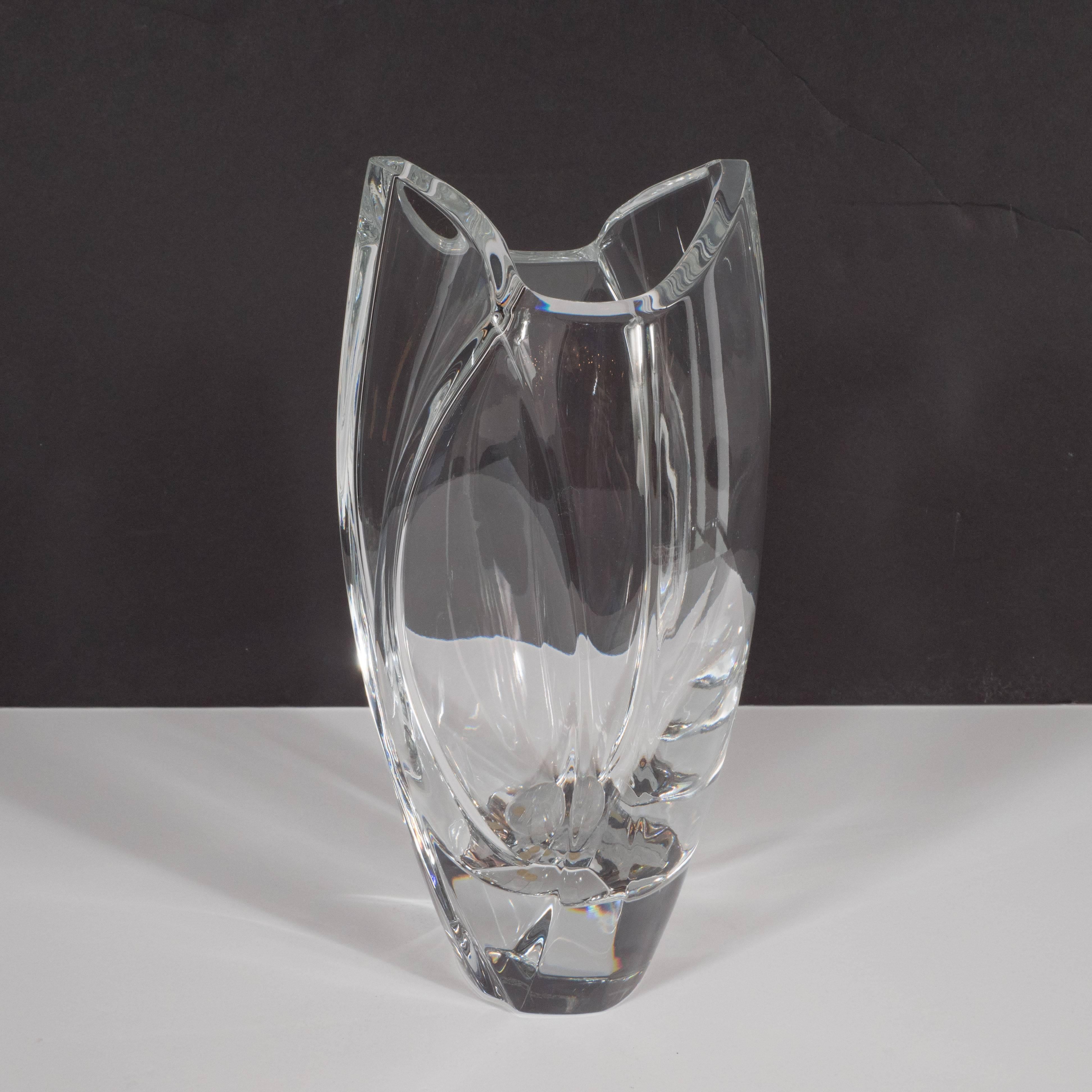 Blown Glass Mid-Century Modern Hexagonal Translucent Glass Vase by Baccarat of France