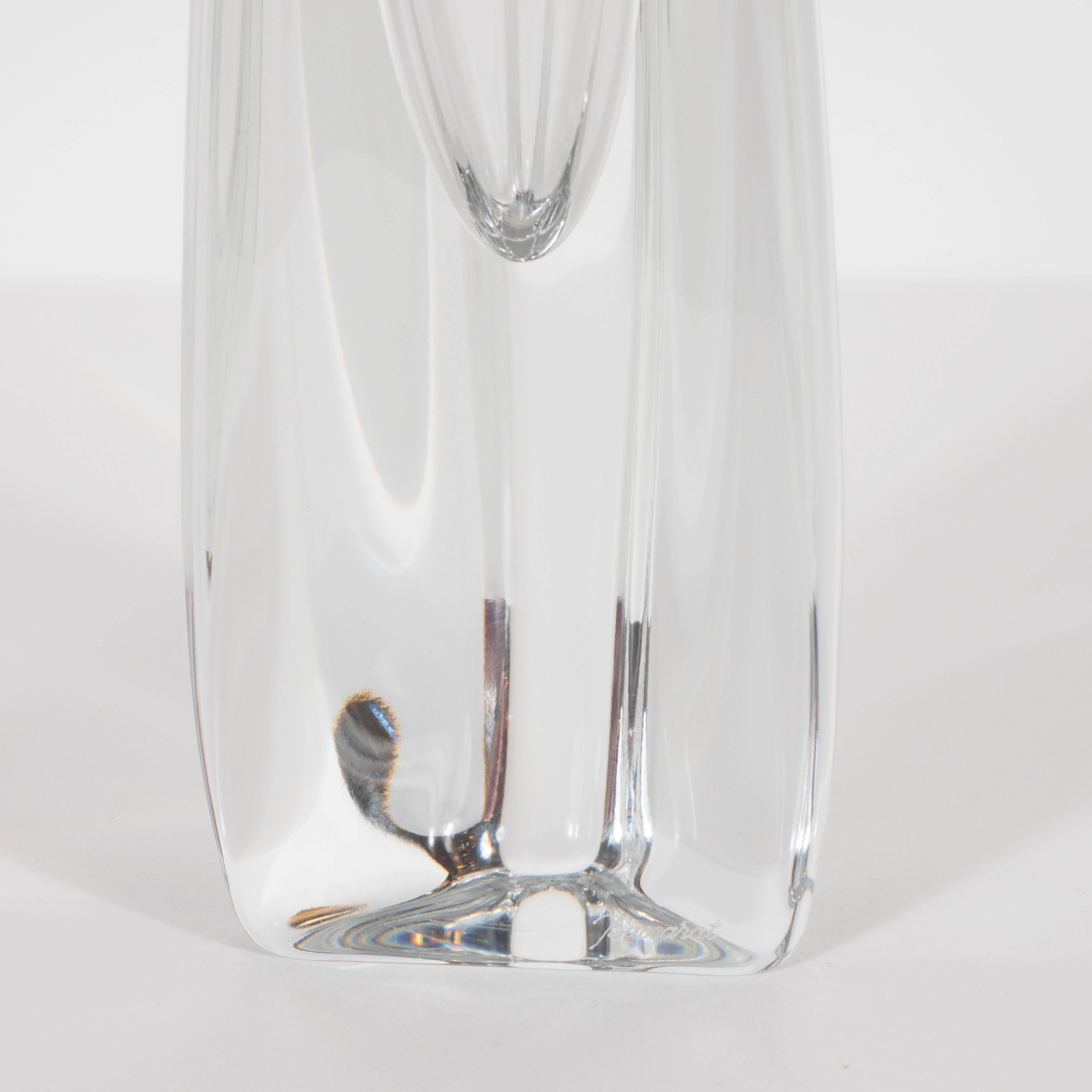 French Mid-Century Modern Baccarat Three-Sided Translucent Glass Vase, France