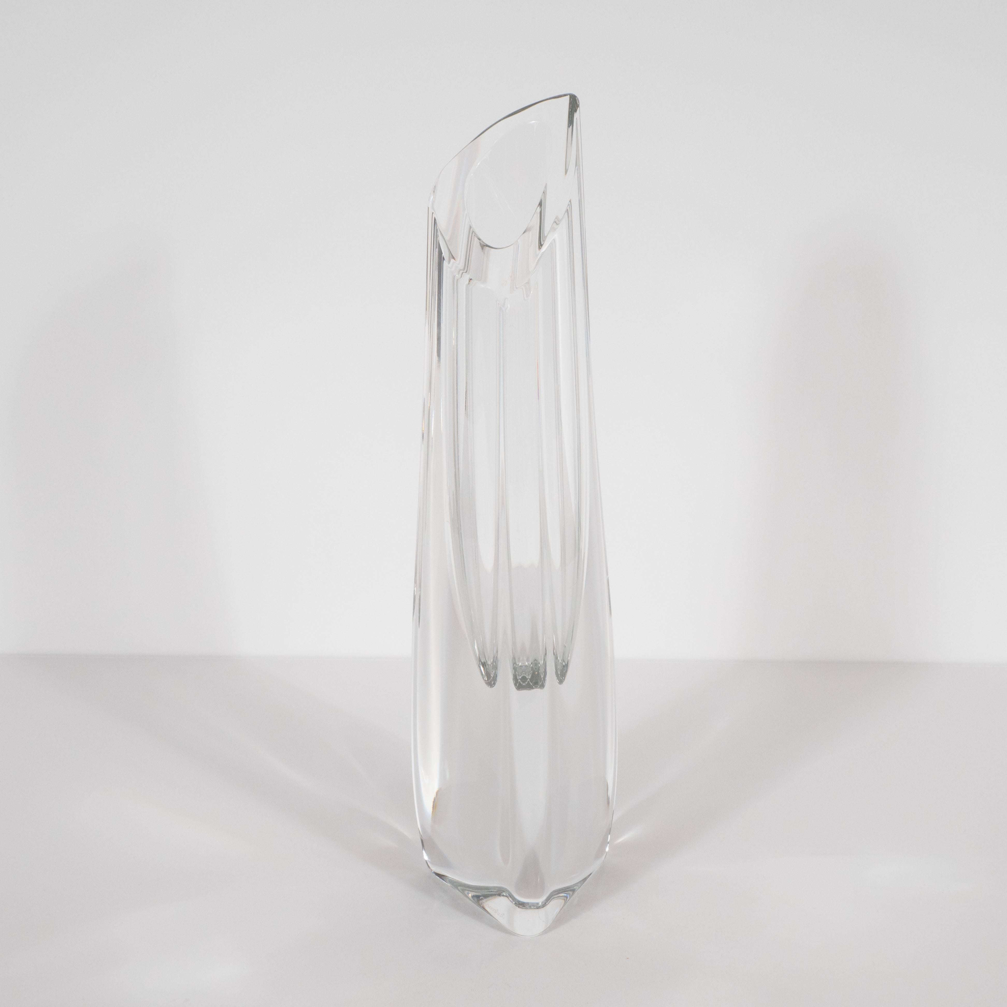 Mid-Century Modern Baccarat Three-Sided Translucent Glass Vase, France In Excellent Condition In New York, NY