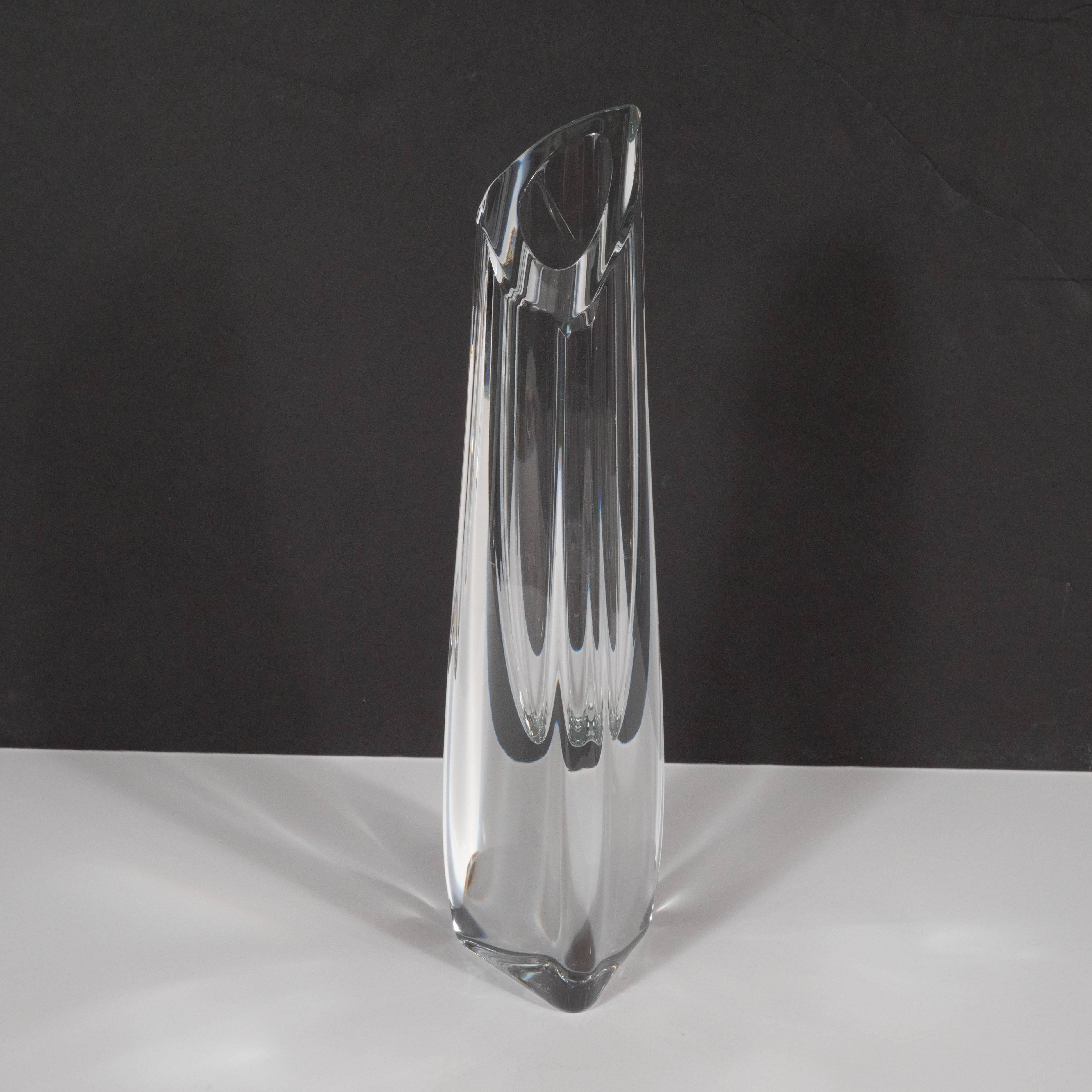 Late 20th Century Mid-Century Modern Baccarat Three-Sided Translucent Glass Vase, France
