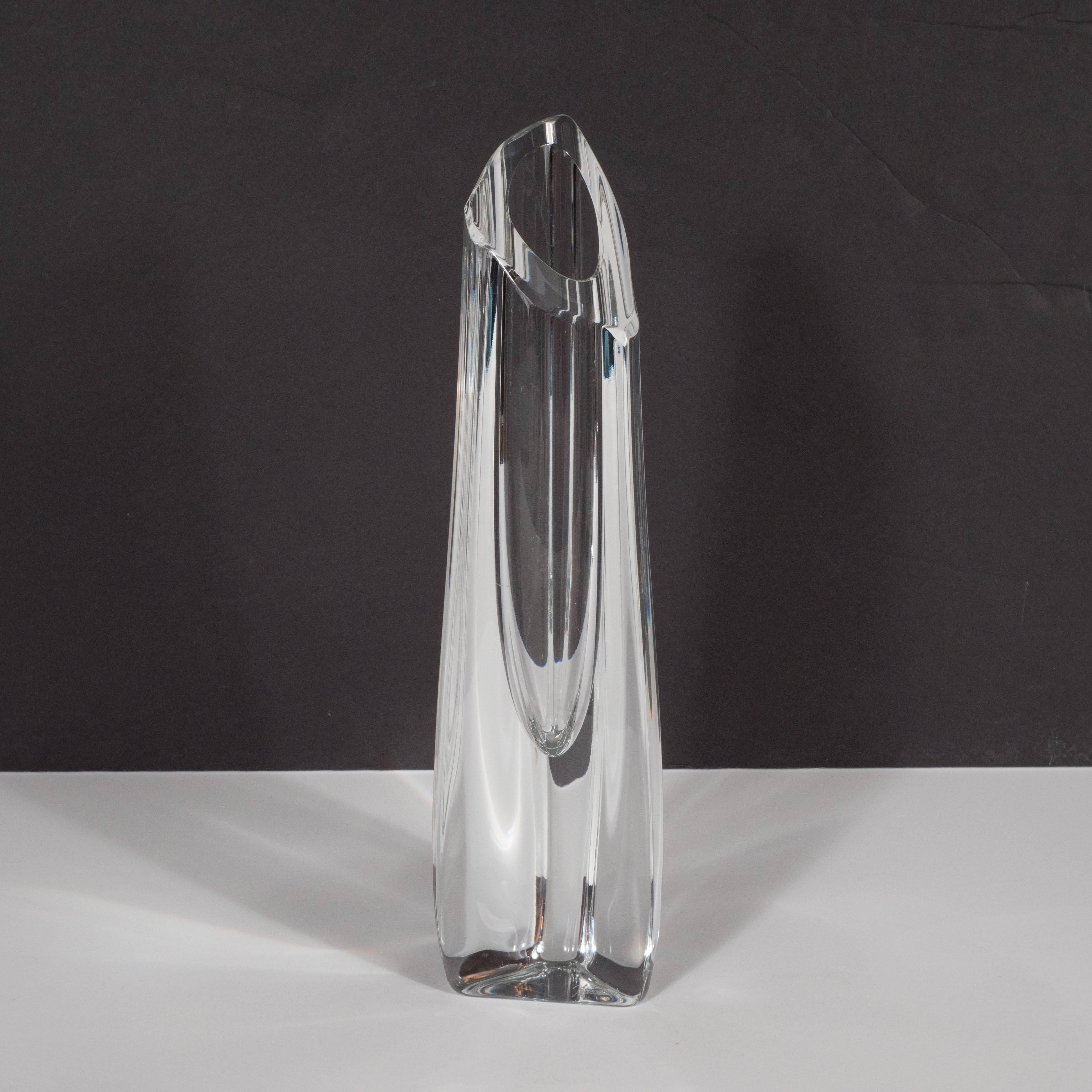 Blown Glass Mid-Century Modern Baccarat Three-Sided Translucent Glass Vase, France