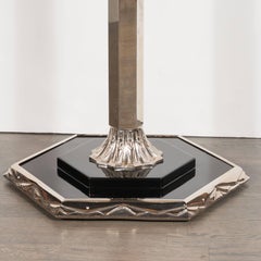 Pair of Skyscraper Style Art Deco Torchieres in Nickeled Bronze & Black Lacquer