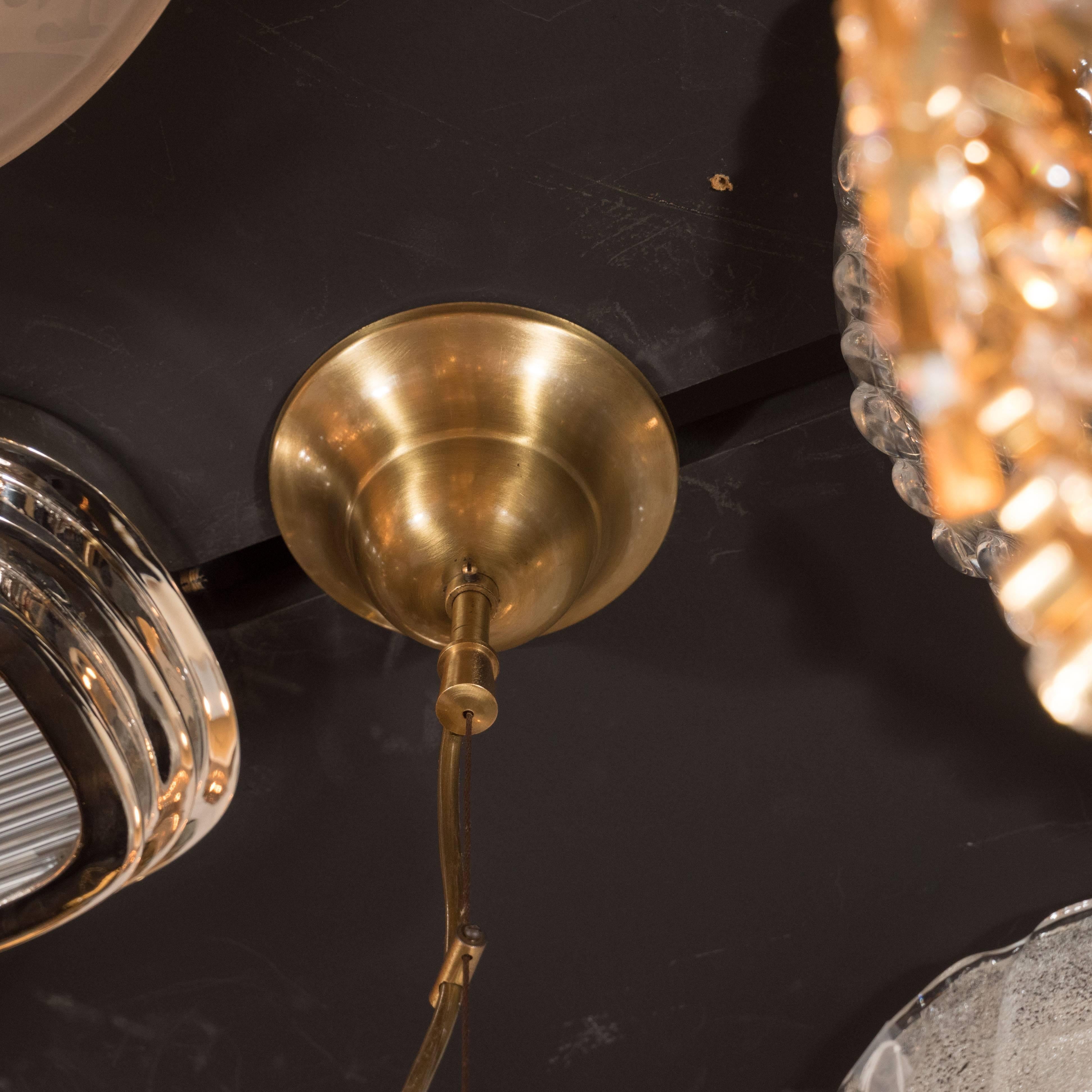 Mid-Century Modern Handblown Murano Glass and Brass 