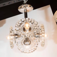 Mid-Century Modern Chrome Chandelier with Abstracted Floral Shades, J.T. Kalmar