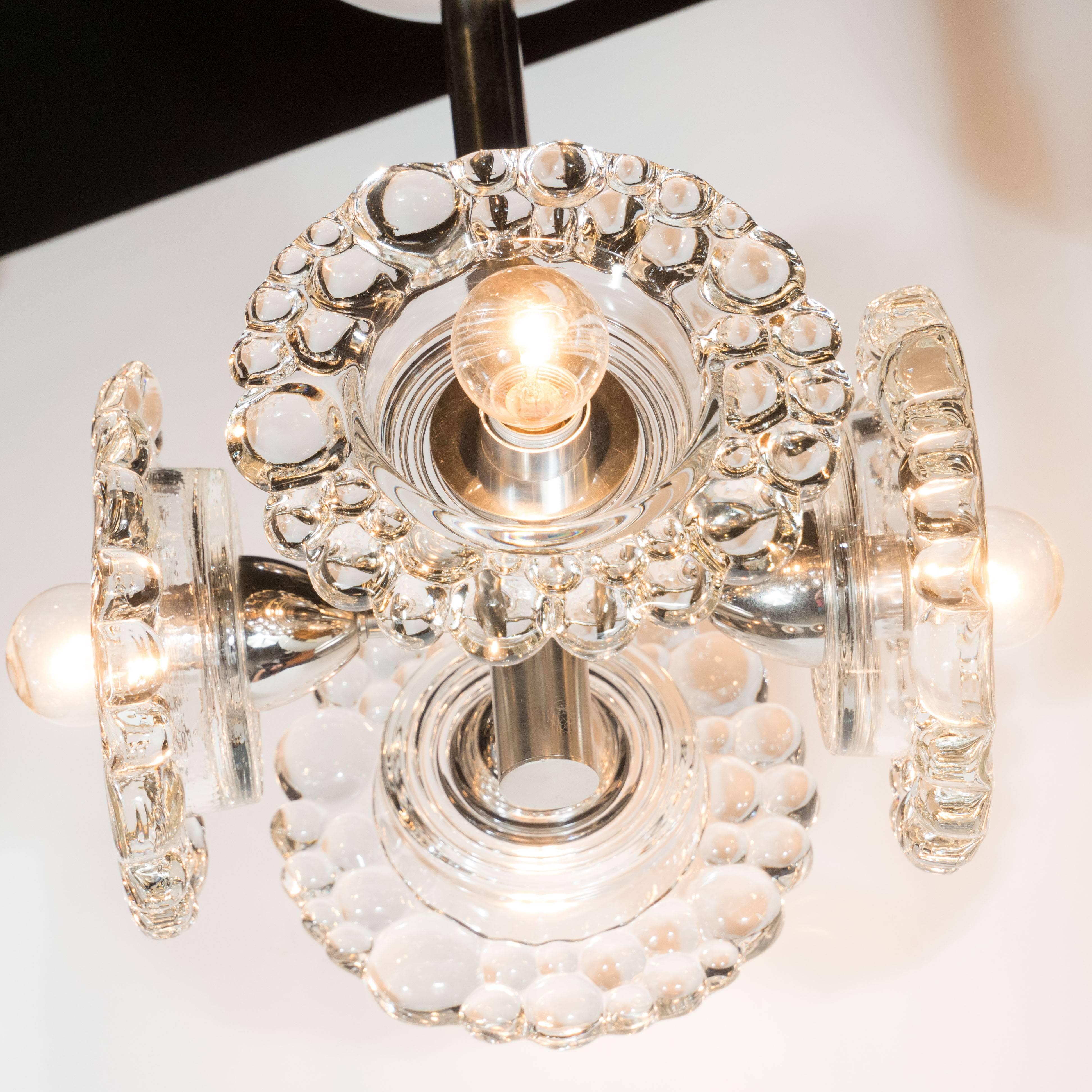 Austrian Mid-Century Modern Chrome Chandelier with Abstracted Floral Shades, J.T. Kalmar For Sale