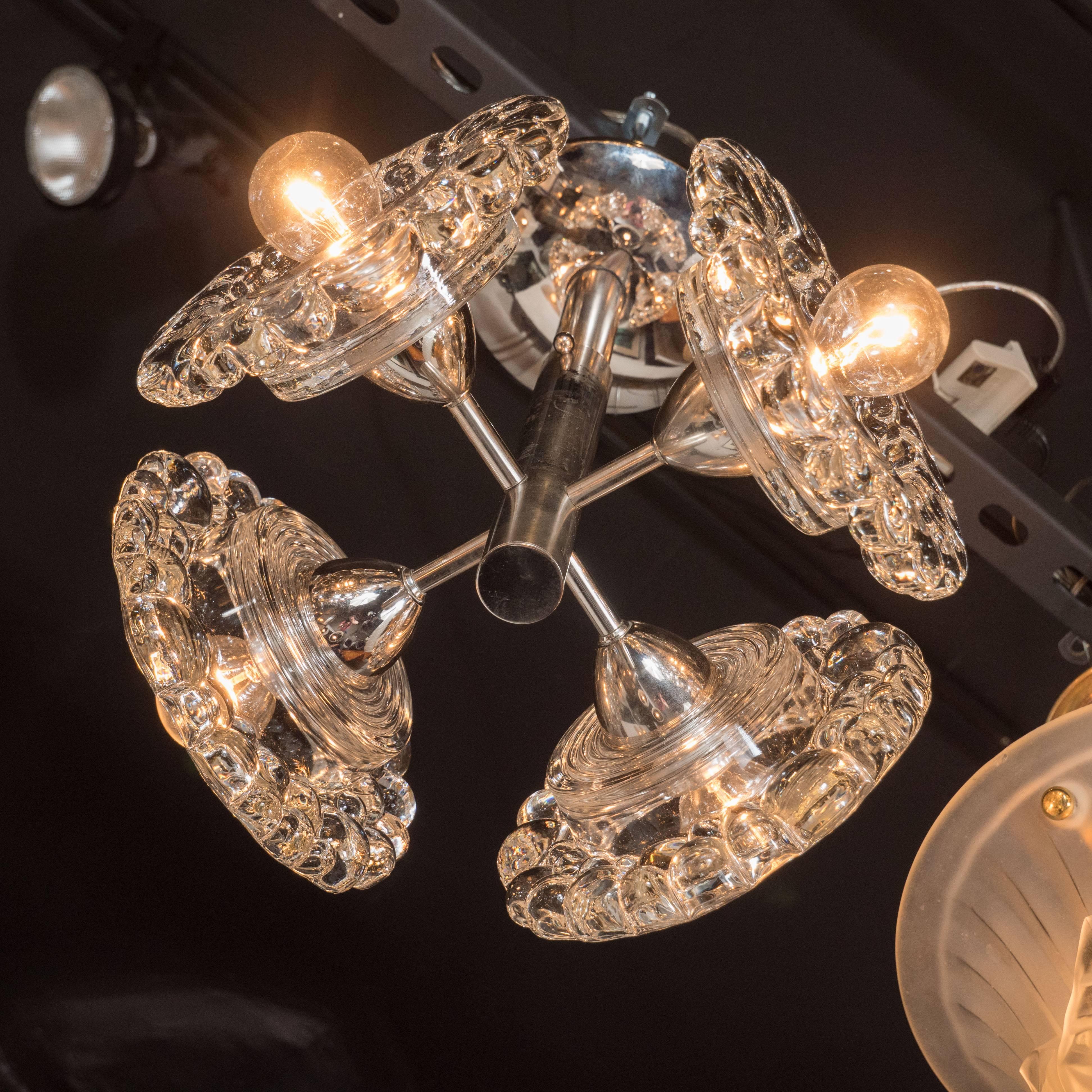 Mid-20th Century Mid-Century Modern Chrome Chandelier with Abstracted Floral Shades, J.T. Kalmar For Sale