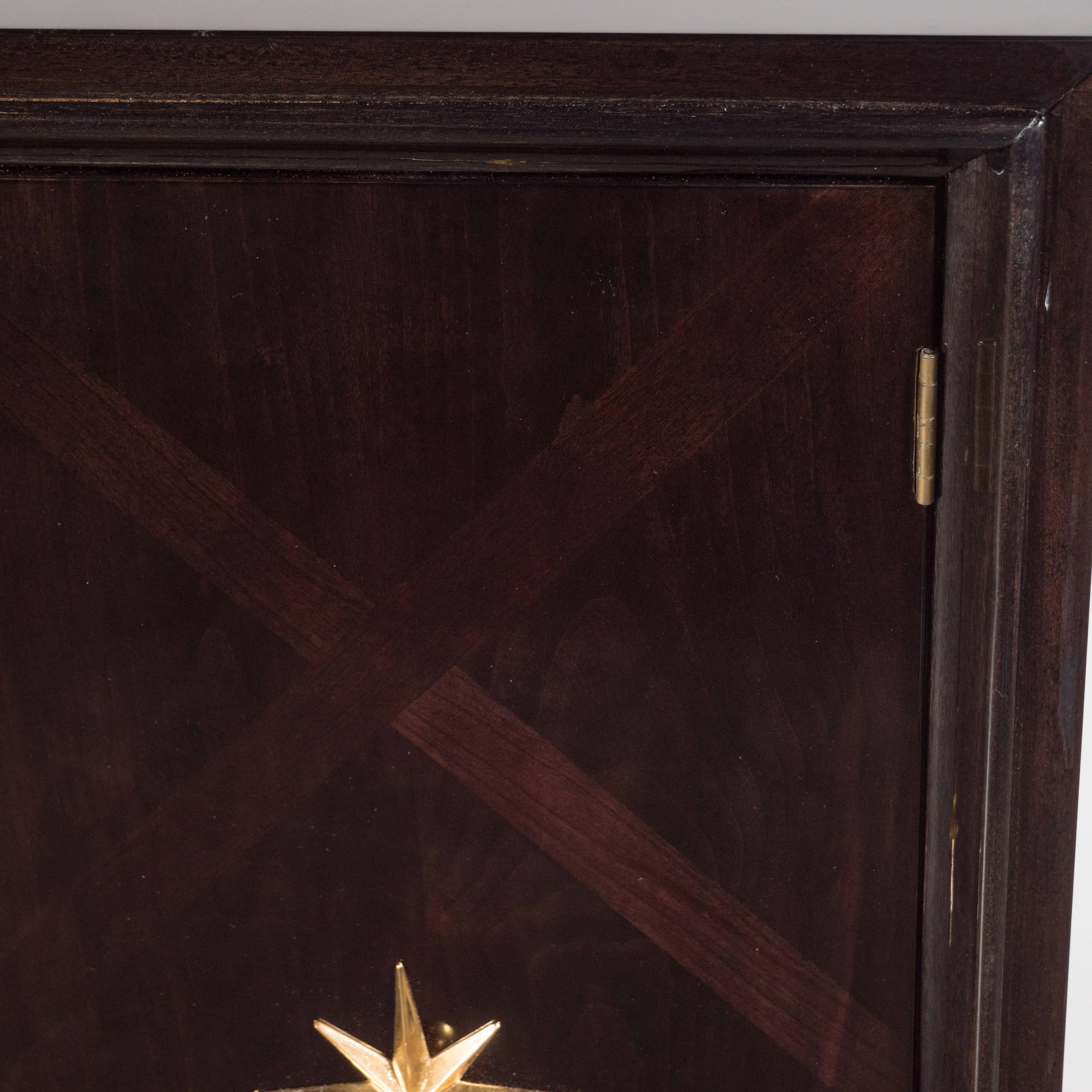 Mid-Century Modern Ebonized Walnut Sideboard/Chest with Starburst Brass Pulls 1