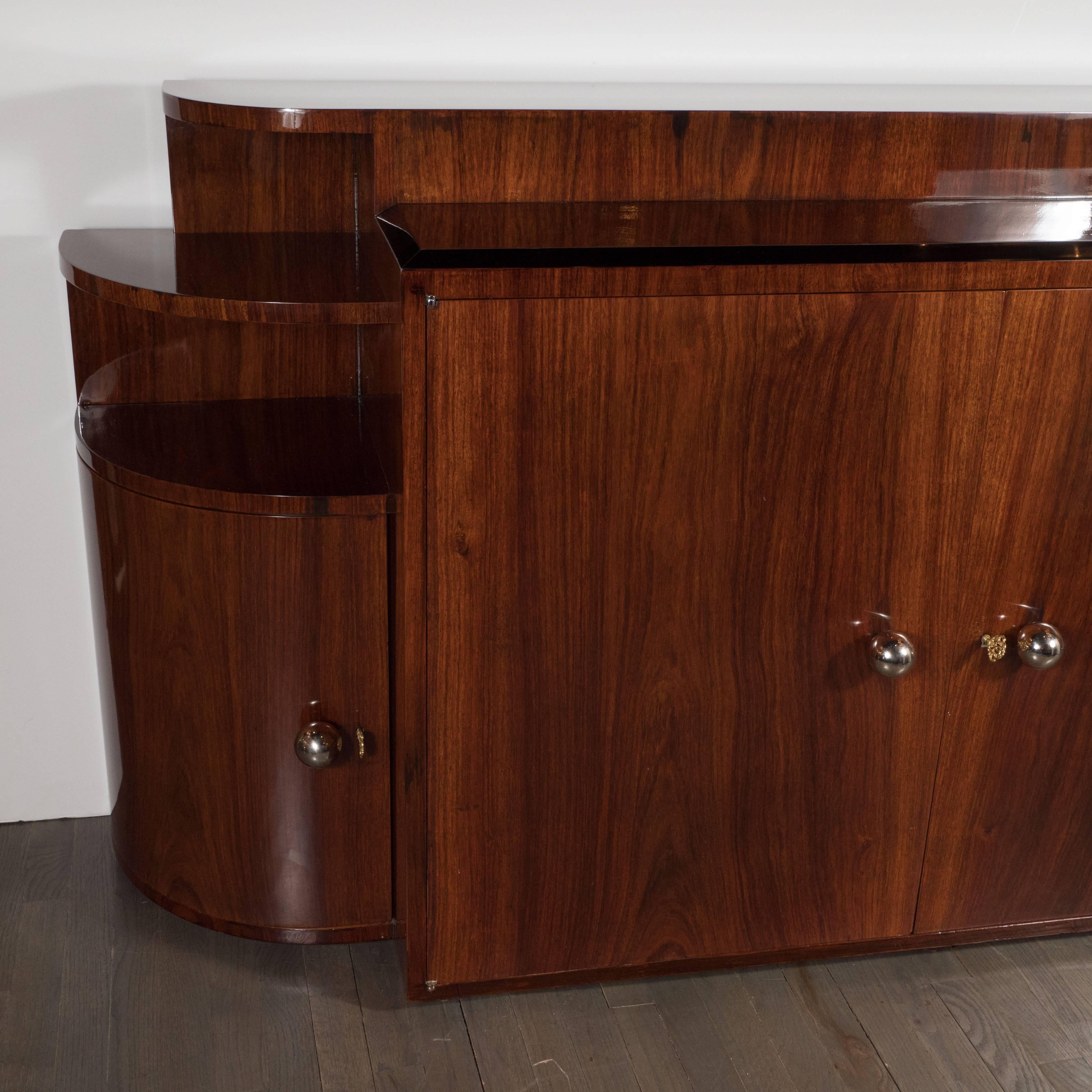 Chrome French Art Deco Rosewood and Black Lacquer Sideboard/Cabinet
