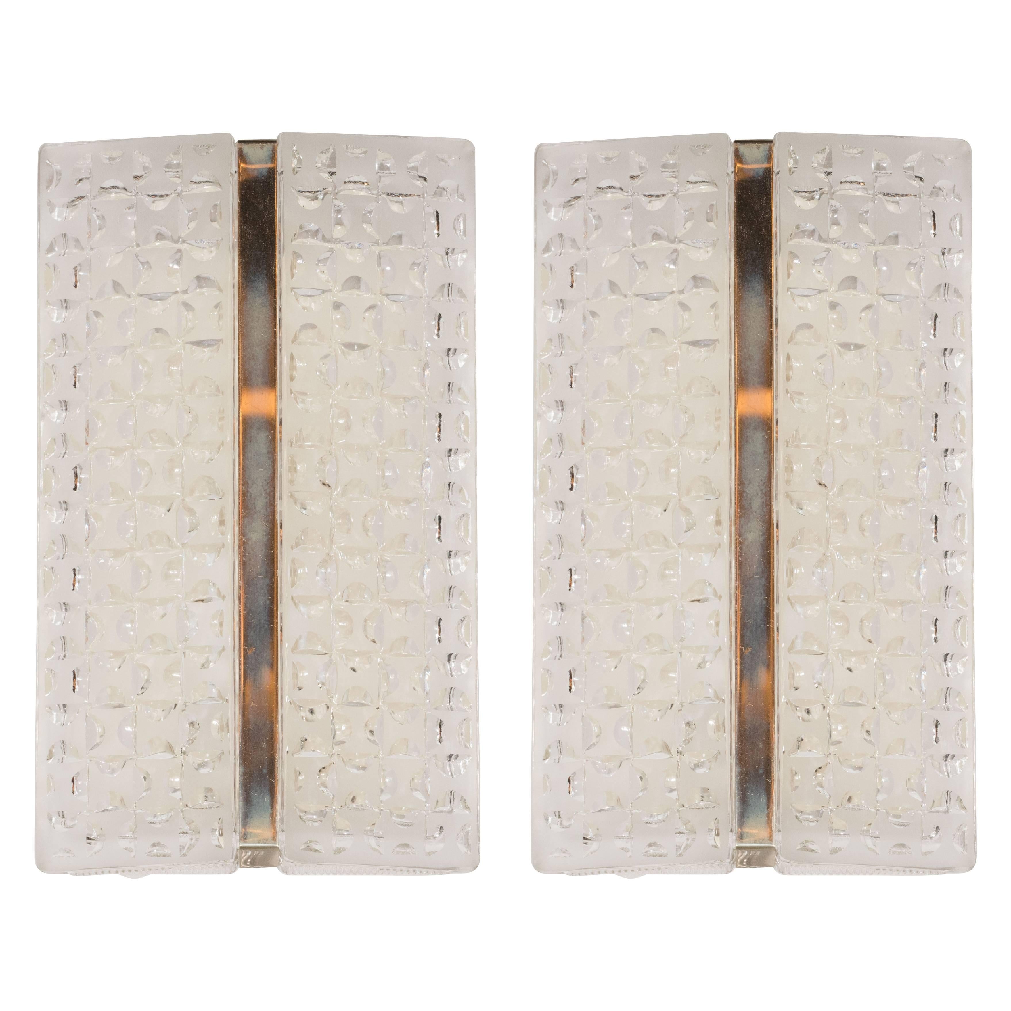 Mid-Century Modern Wall Sconces in Frosted Glass and Chrome