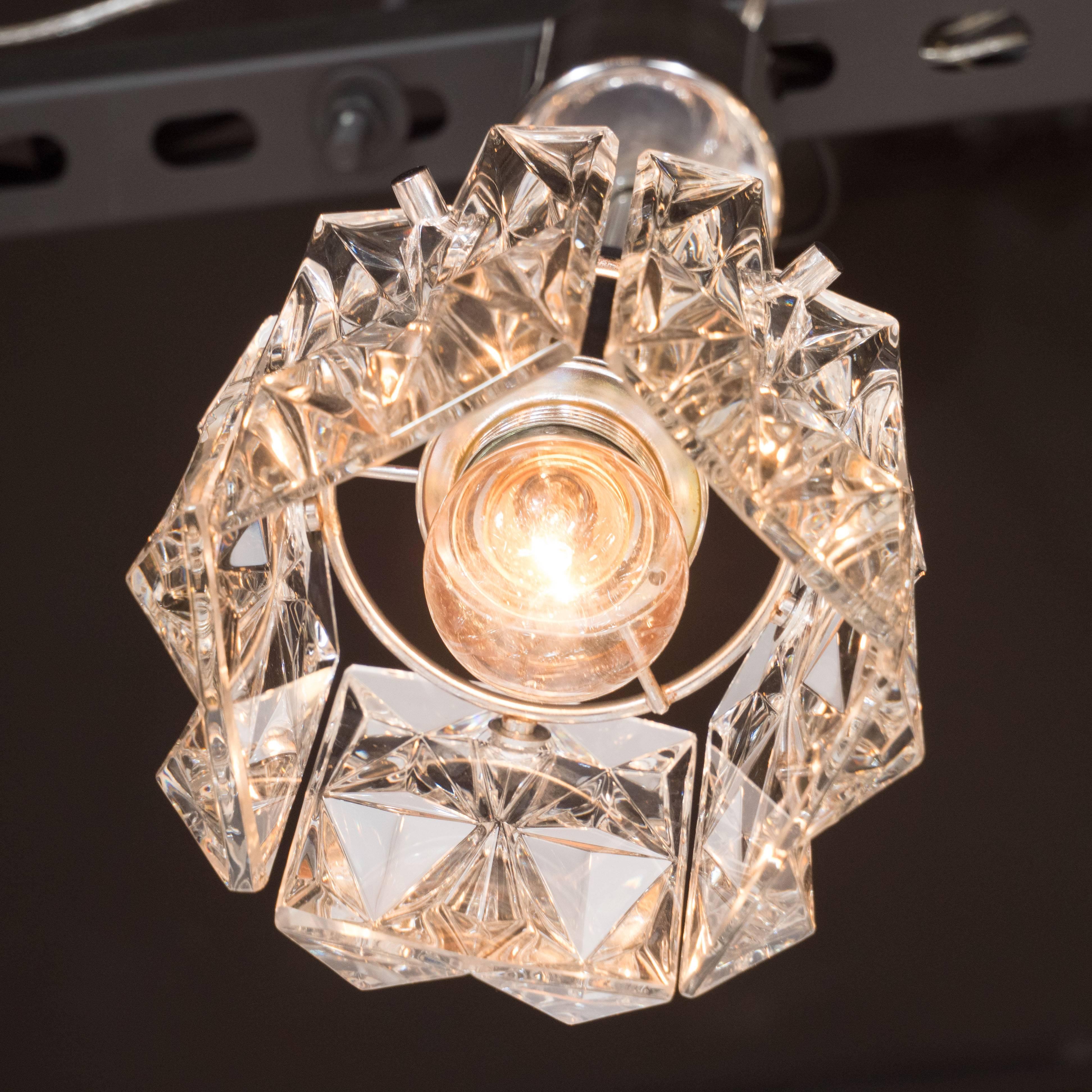 Austrian Mid-Century Modern Etched Glass Pendant by J.T. Kalmar For Sale