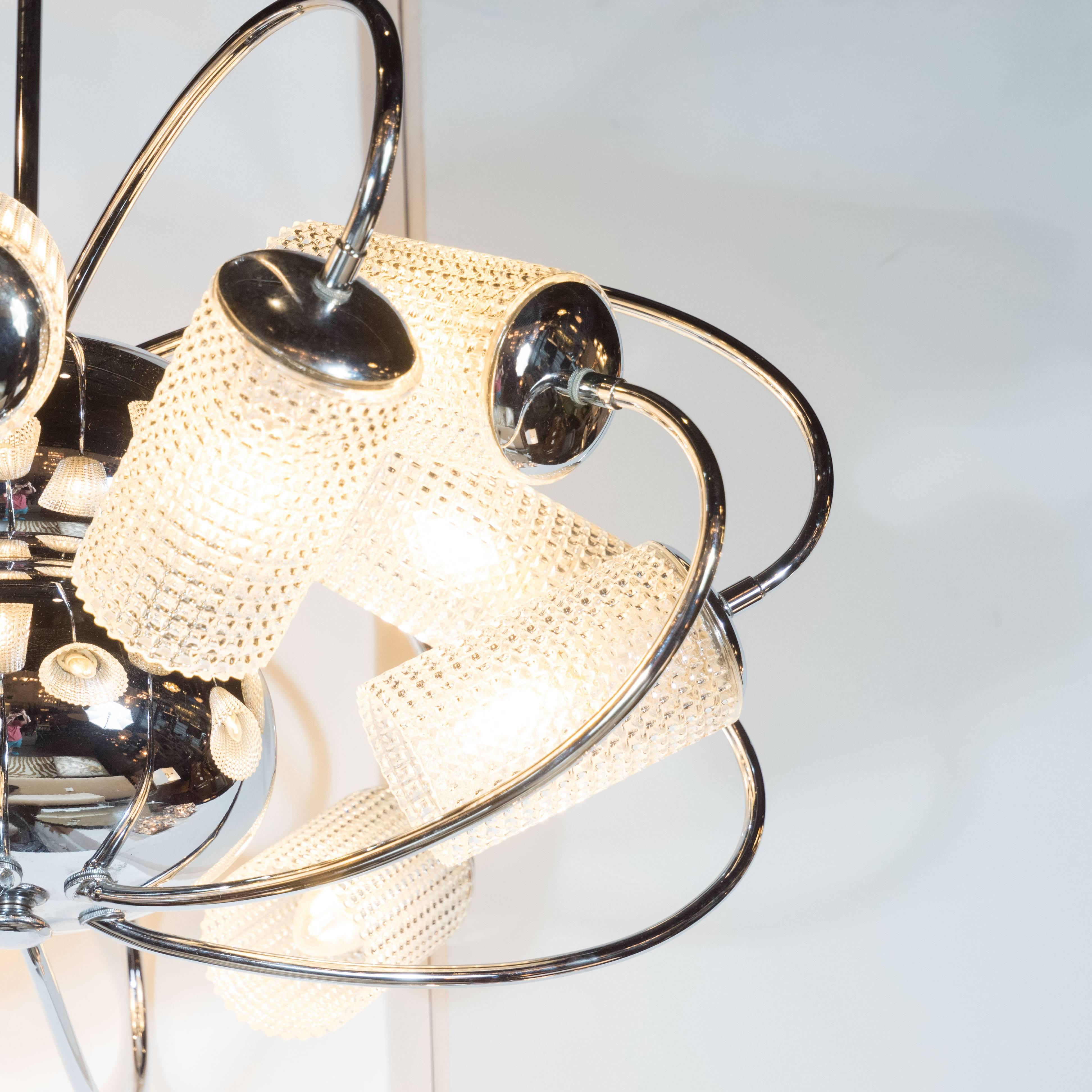 Mid-Century Modern Futurist Twelve-Arm Chandelier with Cylindrical Glass Shades In Excellent Condition In New York, NY