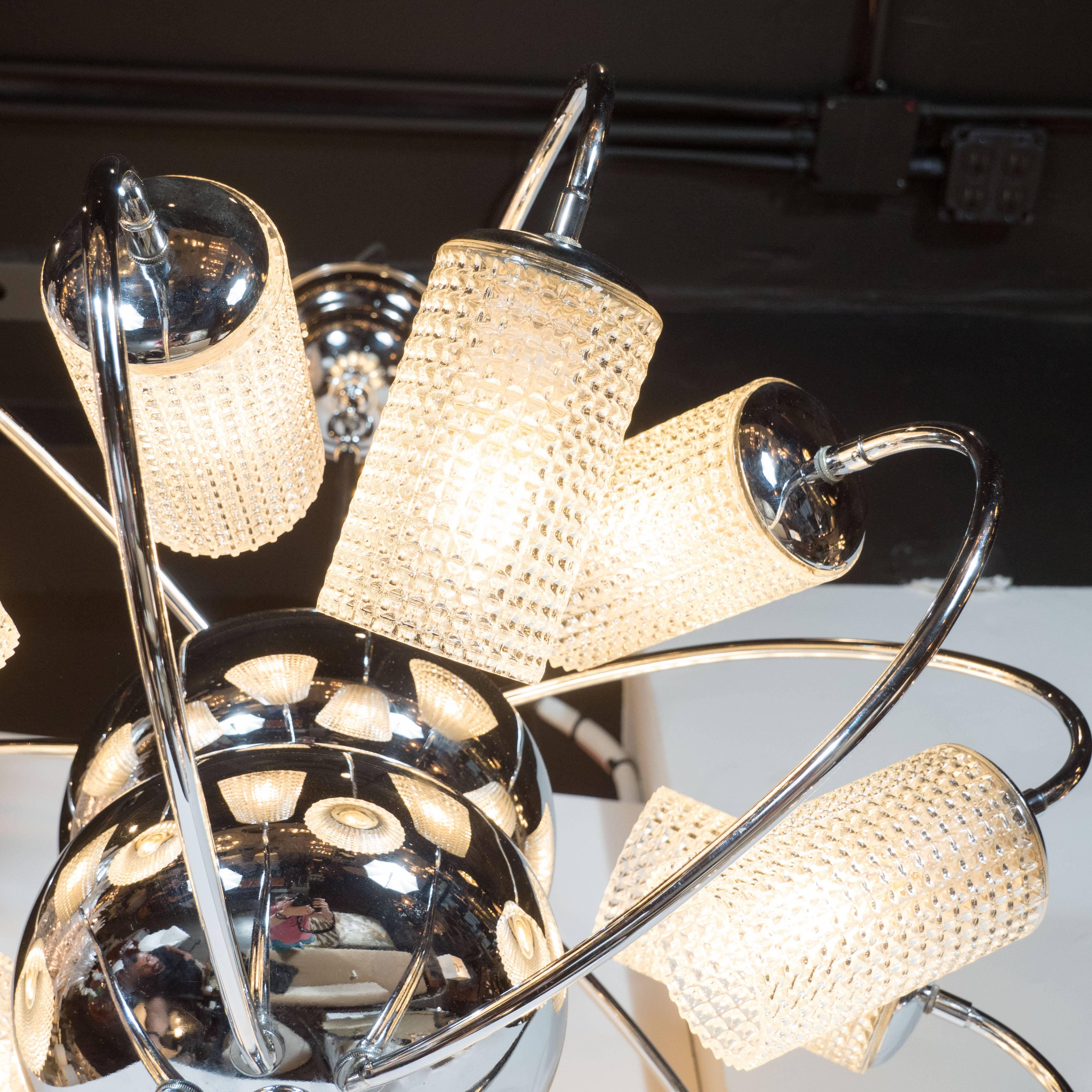 Mid-20th Century Mid-Century Modern Futurist Twelve-Arm Chandelier with Cylindrical Glass Shades