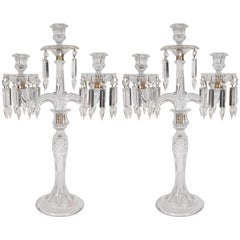 Pair of American Art Deco Baccarat Style Crystal Girandoles