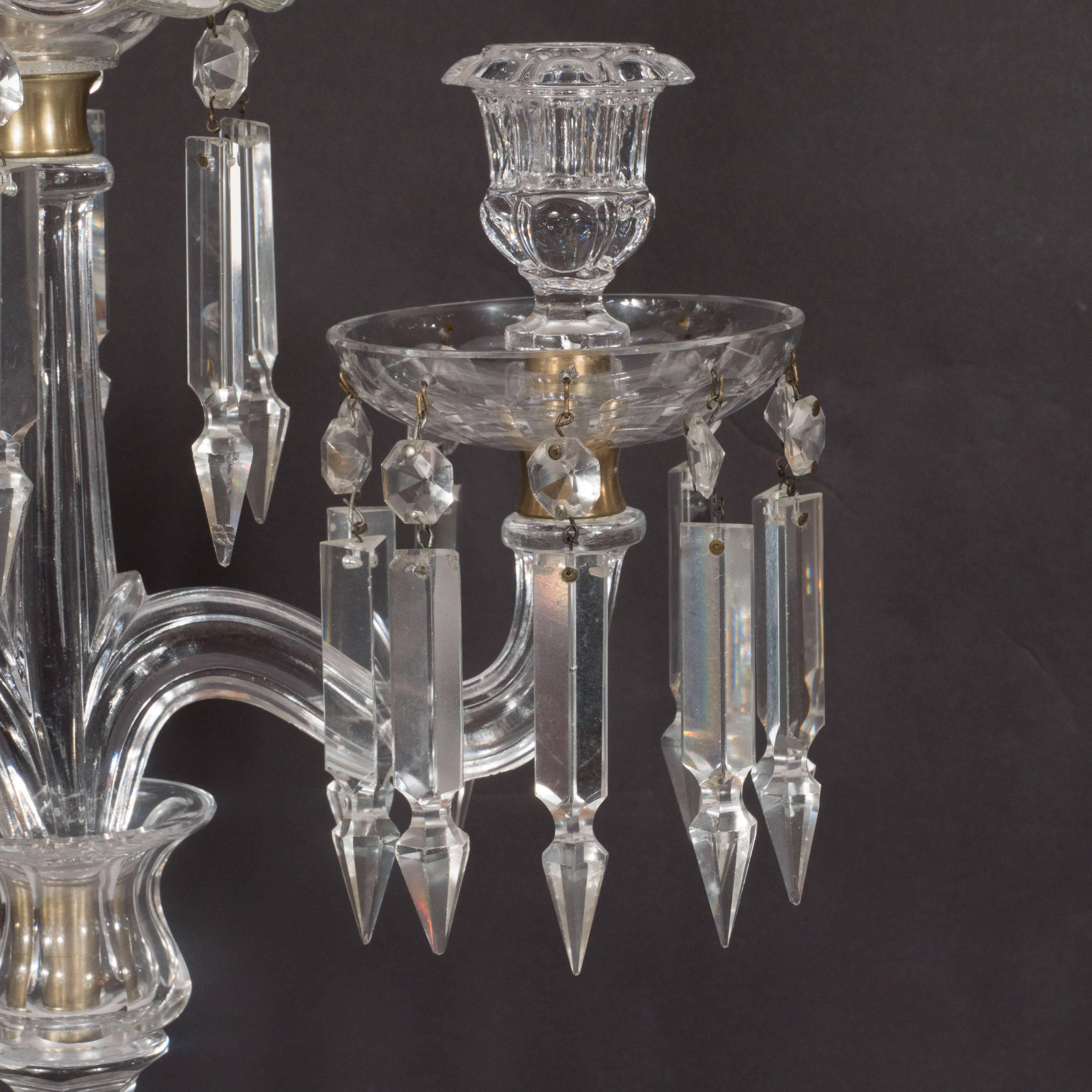 Pair of American Art Deco Baccarat Style Crystal Girandoles 5