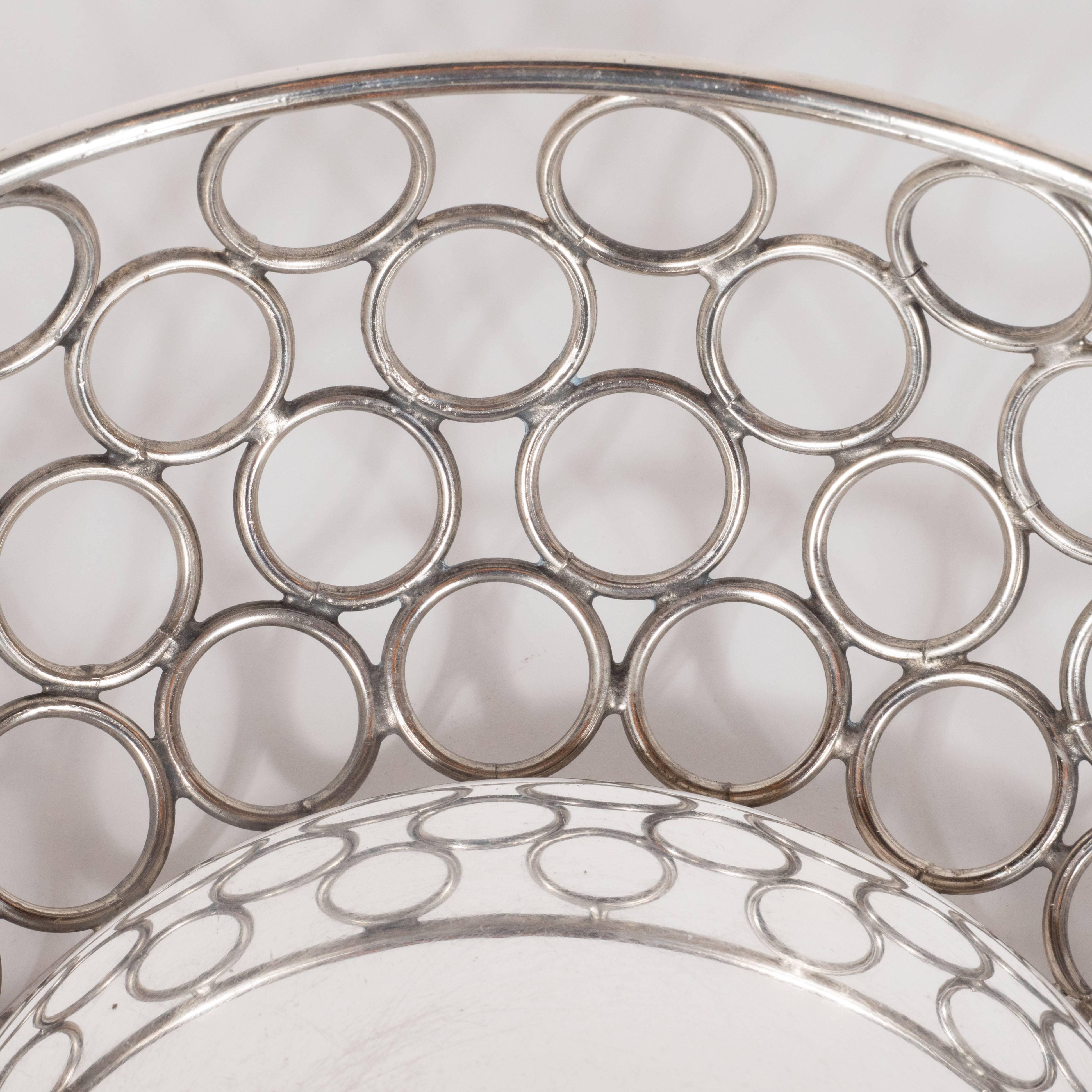 American Mid-Century Modern Silver Plate Bowl/Basket with Repeating Circle Motif, Raimond