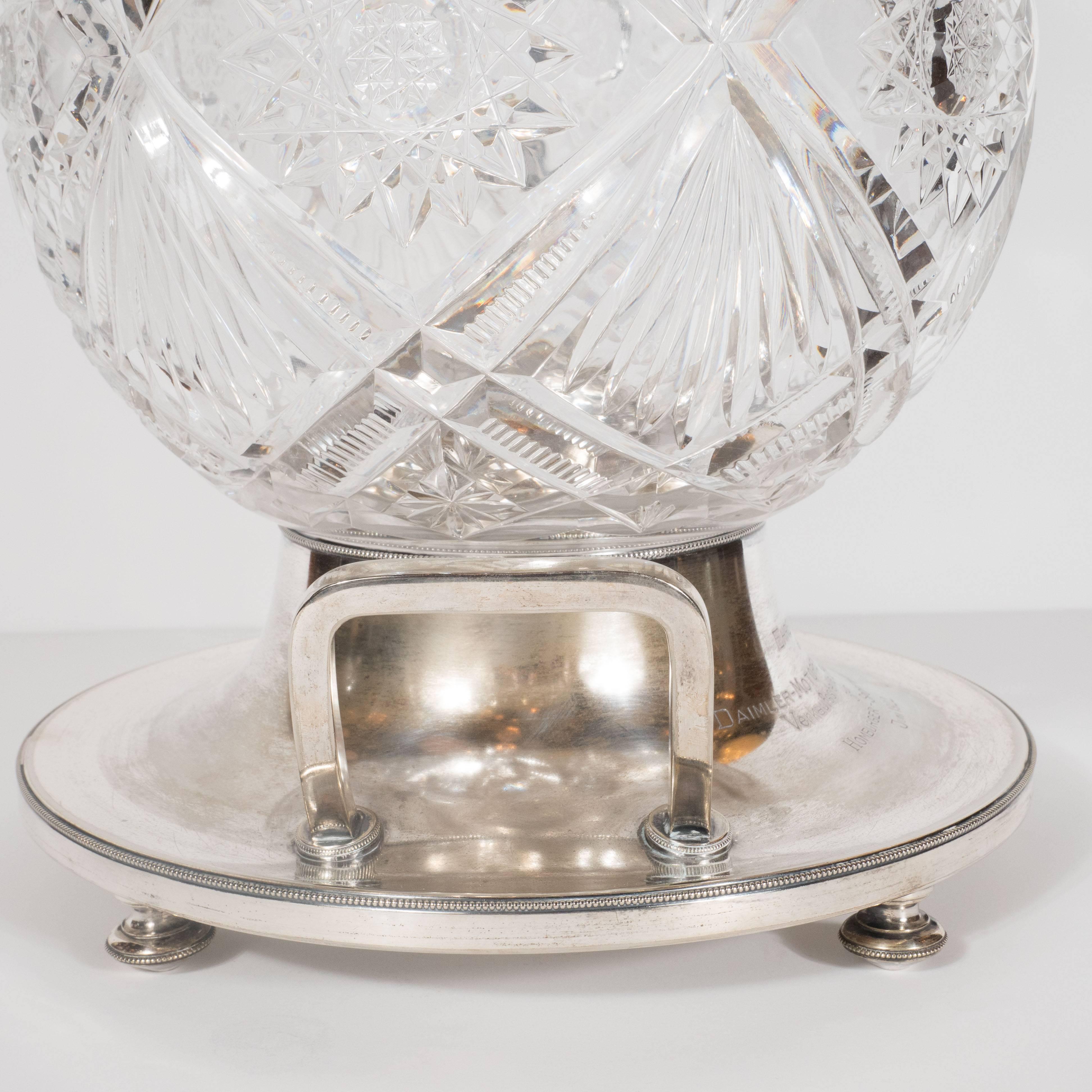 Art Deco Crystal & Silver Plate Punch Bowl/ Trophy with Etched Geometric Designs 4