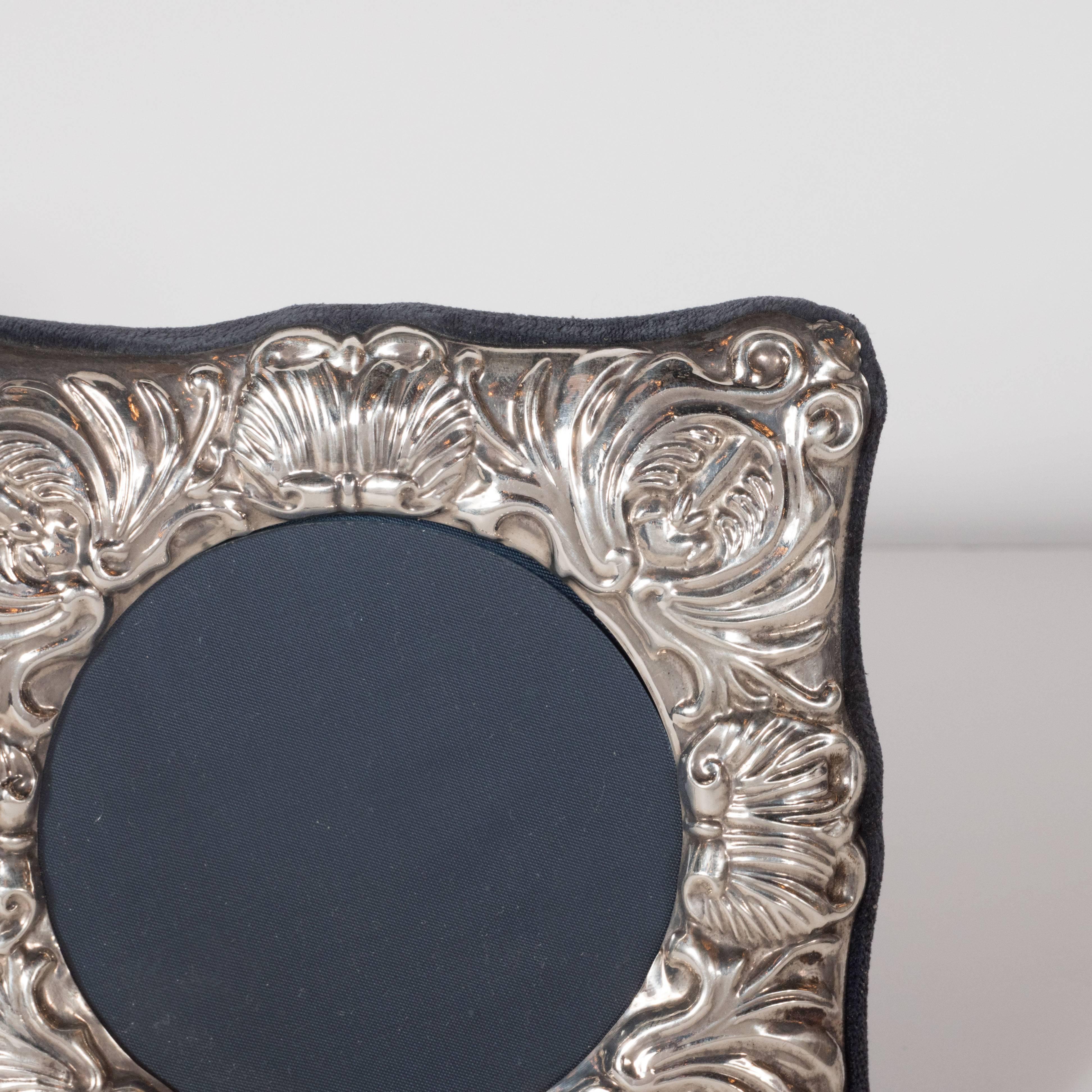 English 19th Century British Sterling Silver Picture Frame with Repoussé Baroque Designs