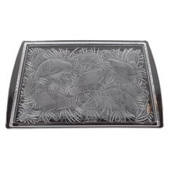 Vintage Lalique Art Deco Crystal Tray with Birds and Foliate Motifs in Perdrix Pattern
