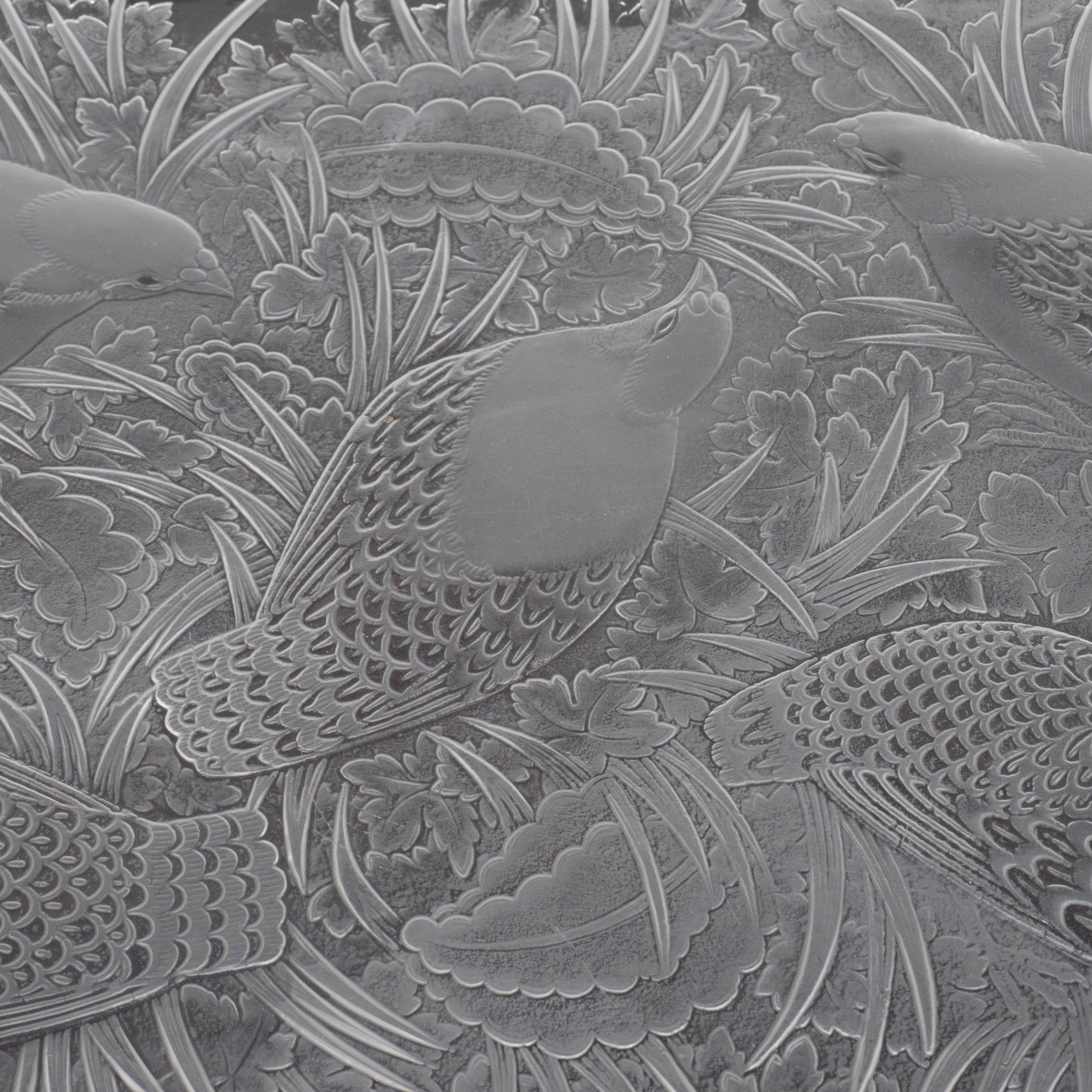 20th Century Lalique Art Deco Crystal Tray with Birds and Foliate Motifs in Perdrix Pattern