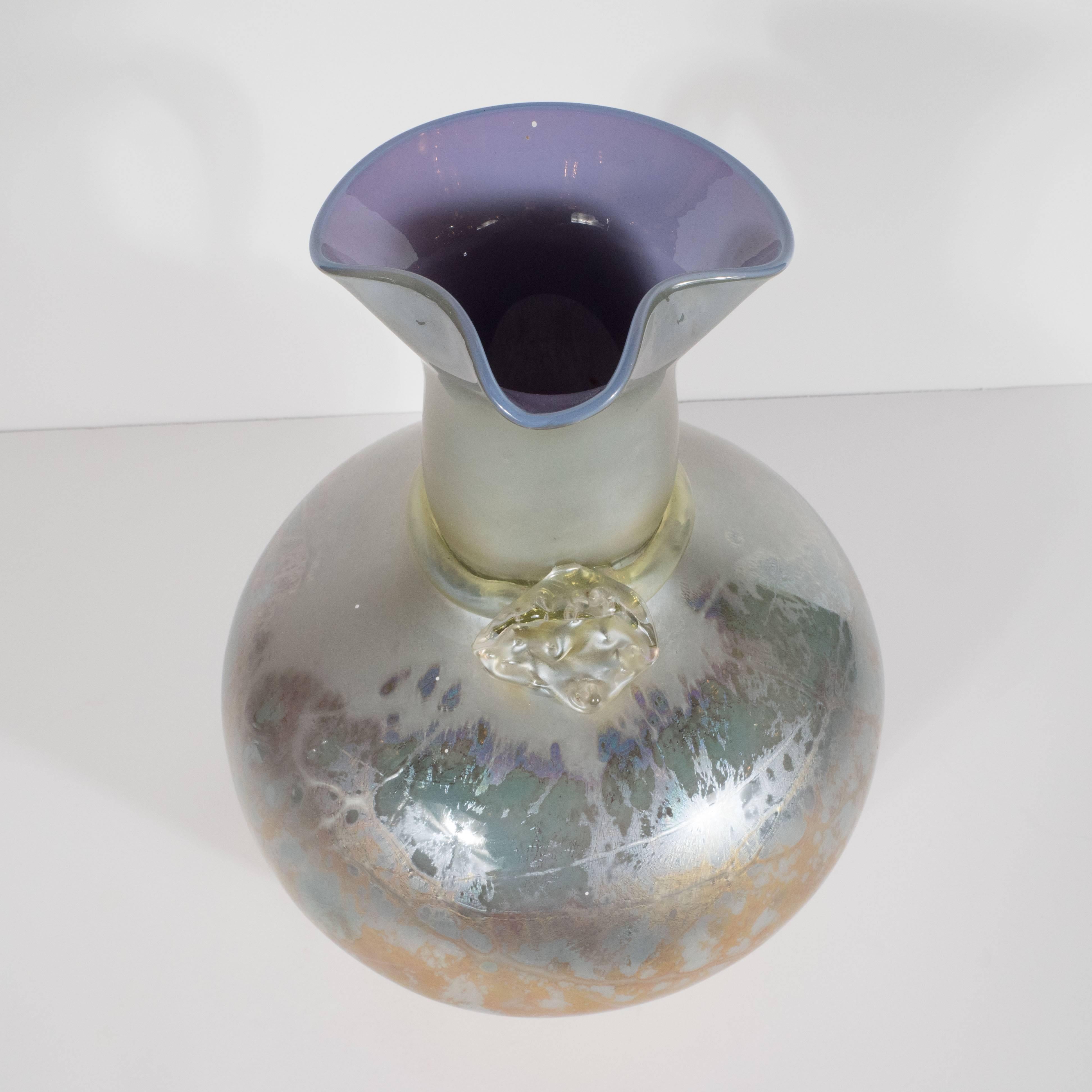 Art Glass Italian Modernist Etruscan Vase in Handblown Iridescent Favrile Glass