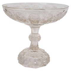 Art Deco Cut Crystal Footed Bowl with Etched Geometric Designs