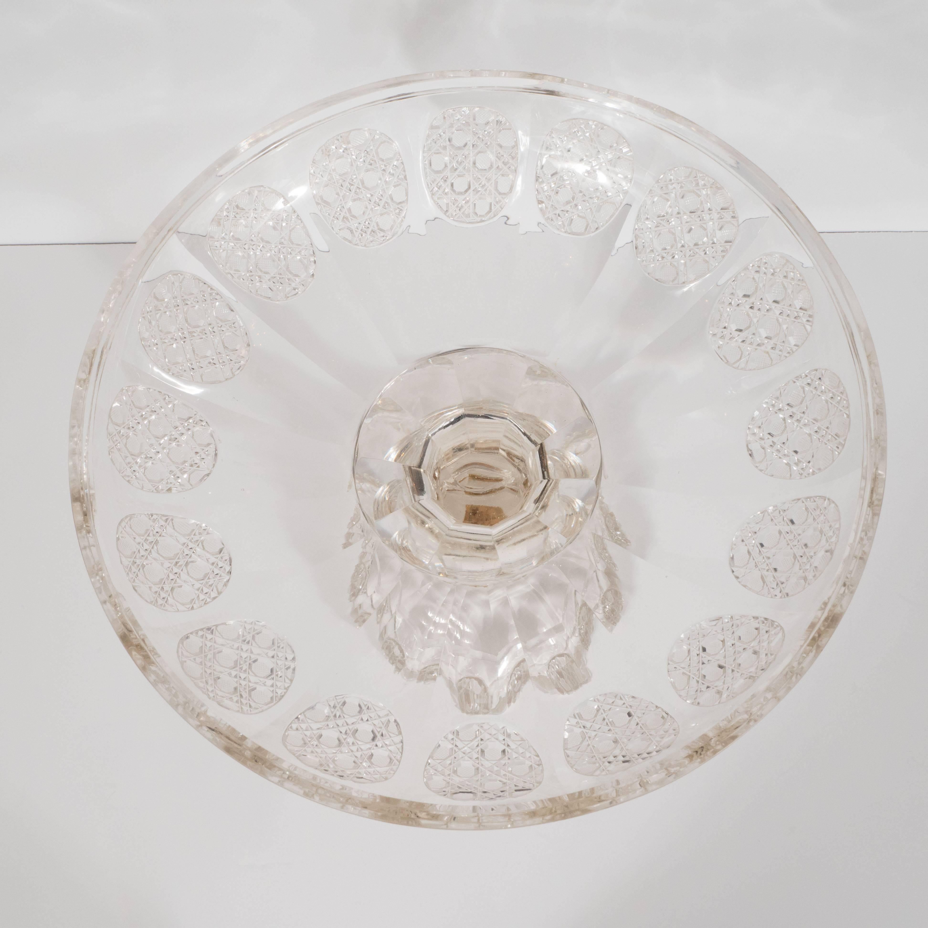 Early 20th Century Art Deco Cut Crystal Footed Bowl with Etched Geometric Designs