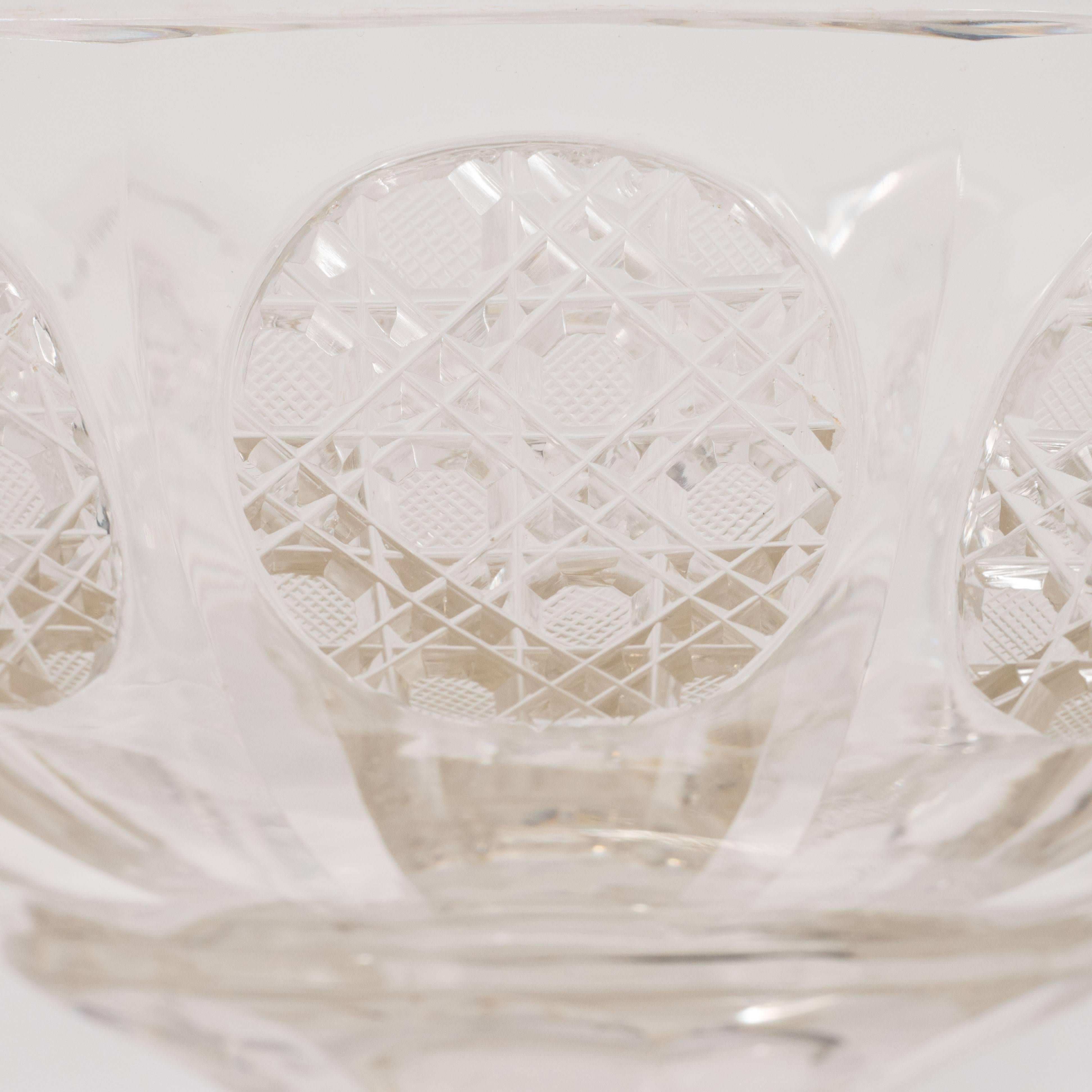 Art Deco Cut Crystal Footed Bowl with Etched Geometric Designs 1