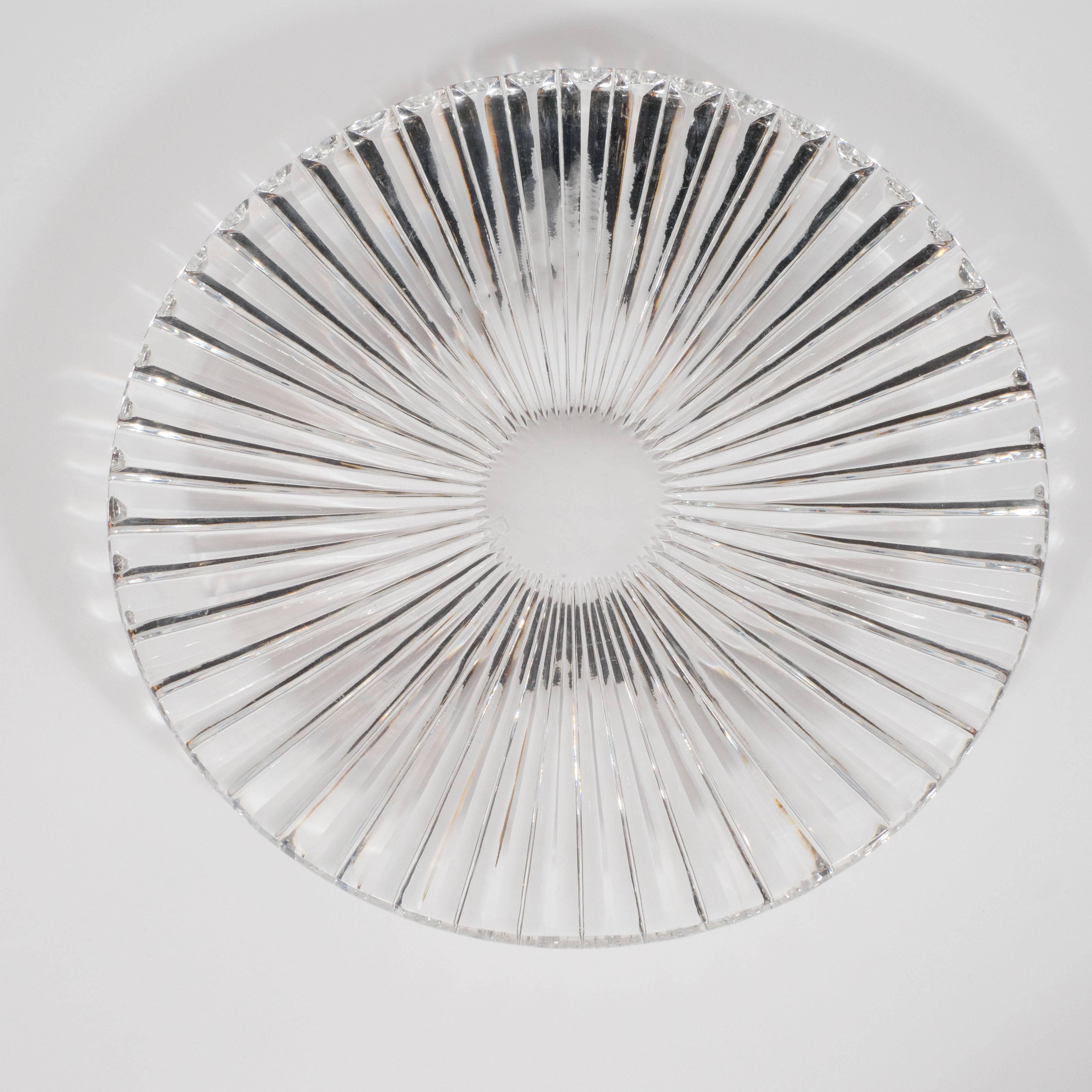 American Sophisticated Mid-Century Modern Sunburst Etched Crystal Serving Plate For Sale