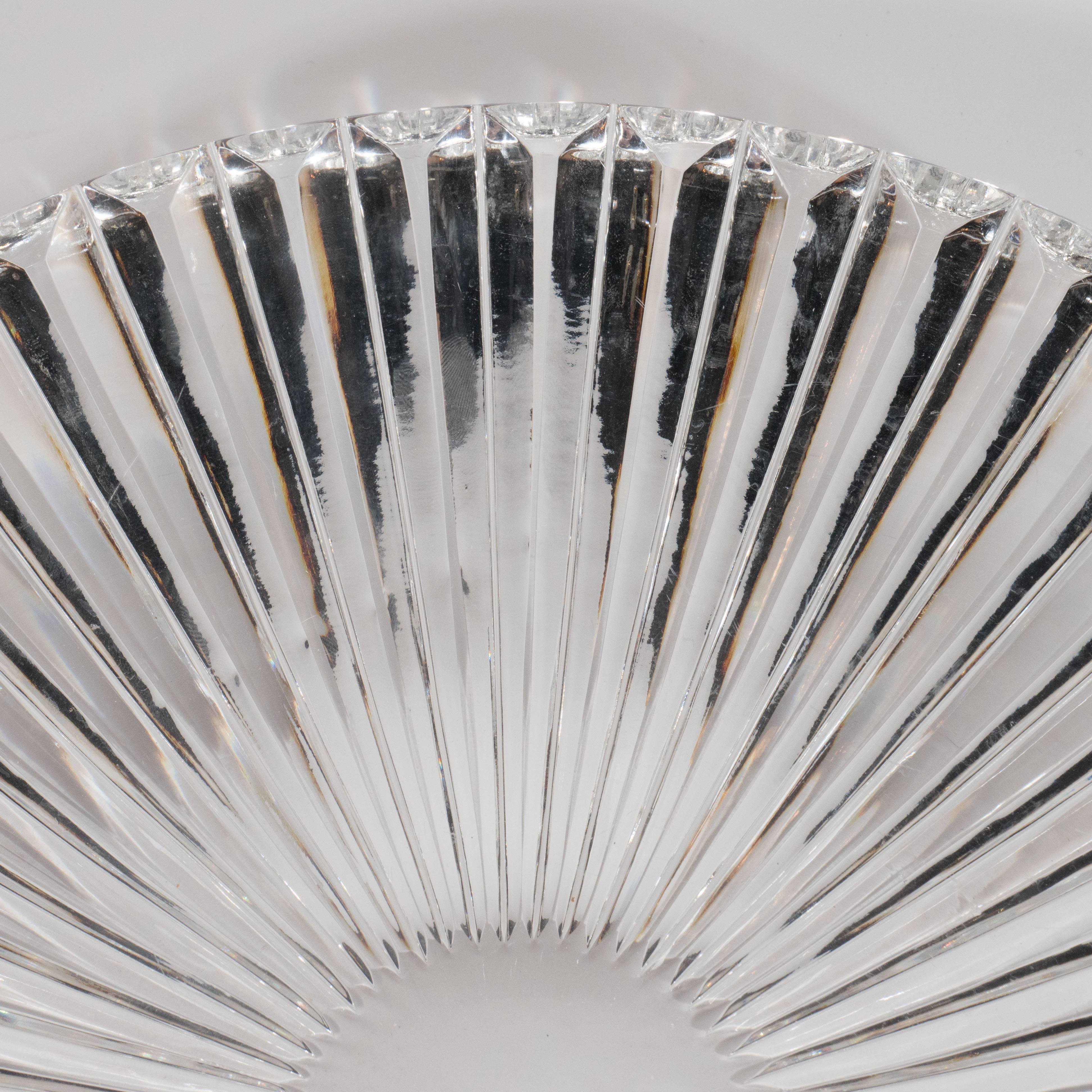 Sophisticated Mid-Century Modern Sunburst Etched Crystal Serving Plate In Excellent Condition For Sale In New York, NY