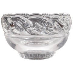 Elegant Modernist Classical Themed Glass Bowl with Dolphin Motif by Tiffany & Co