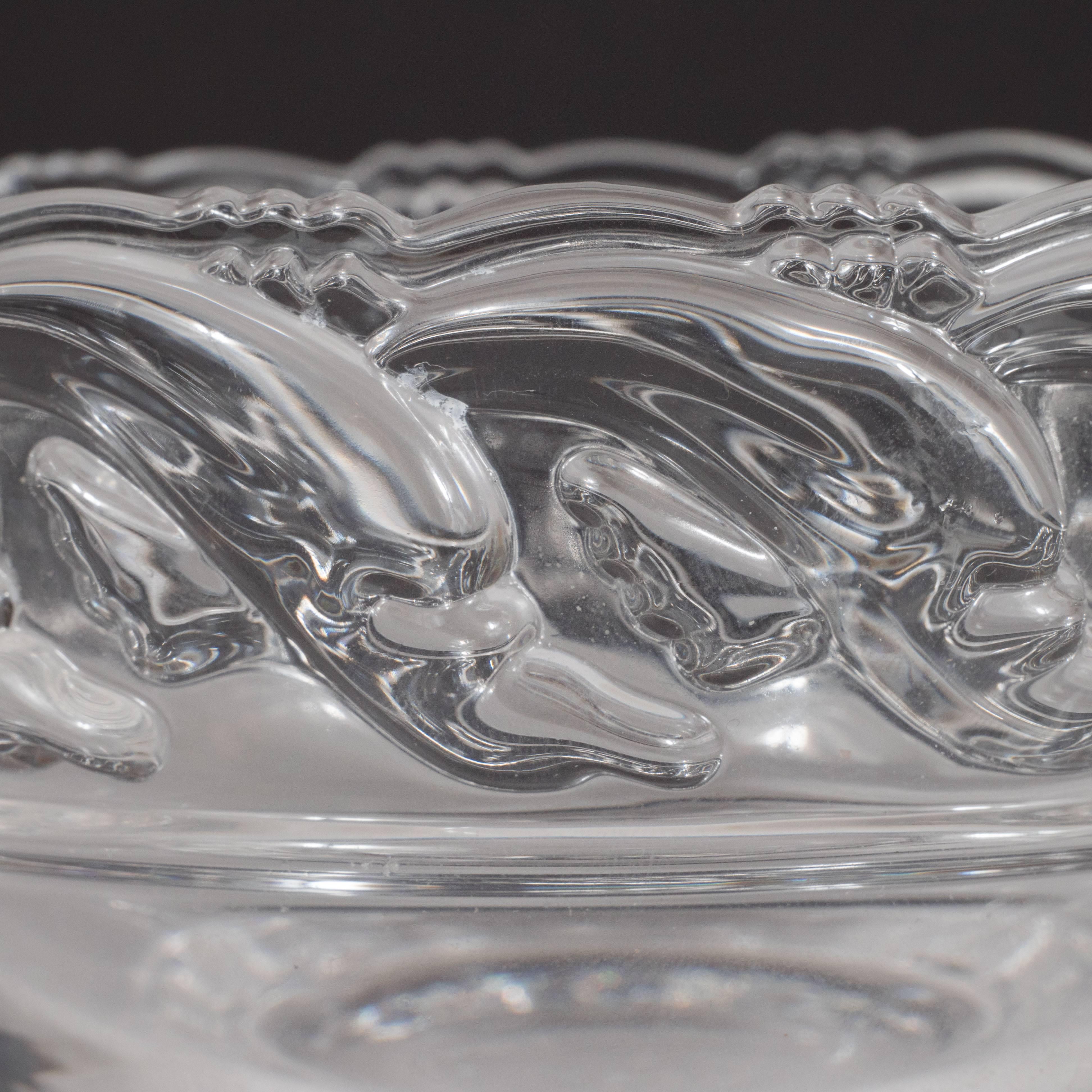 Elegant Modernist Classical Themed Glass Bowl with Dolphin Motif by Tiffany & Co In Excellent Condition In New York, NY