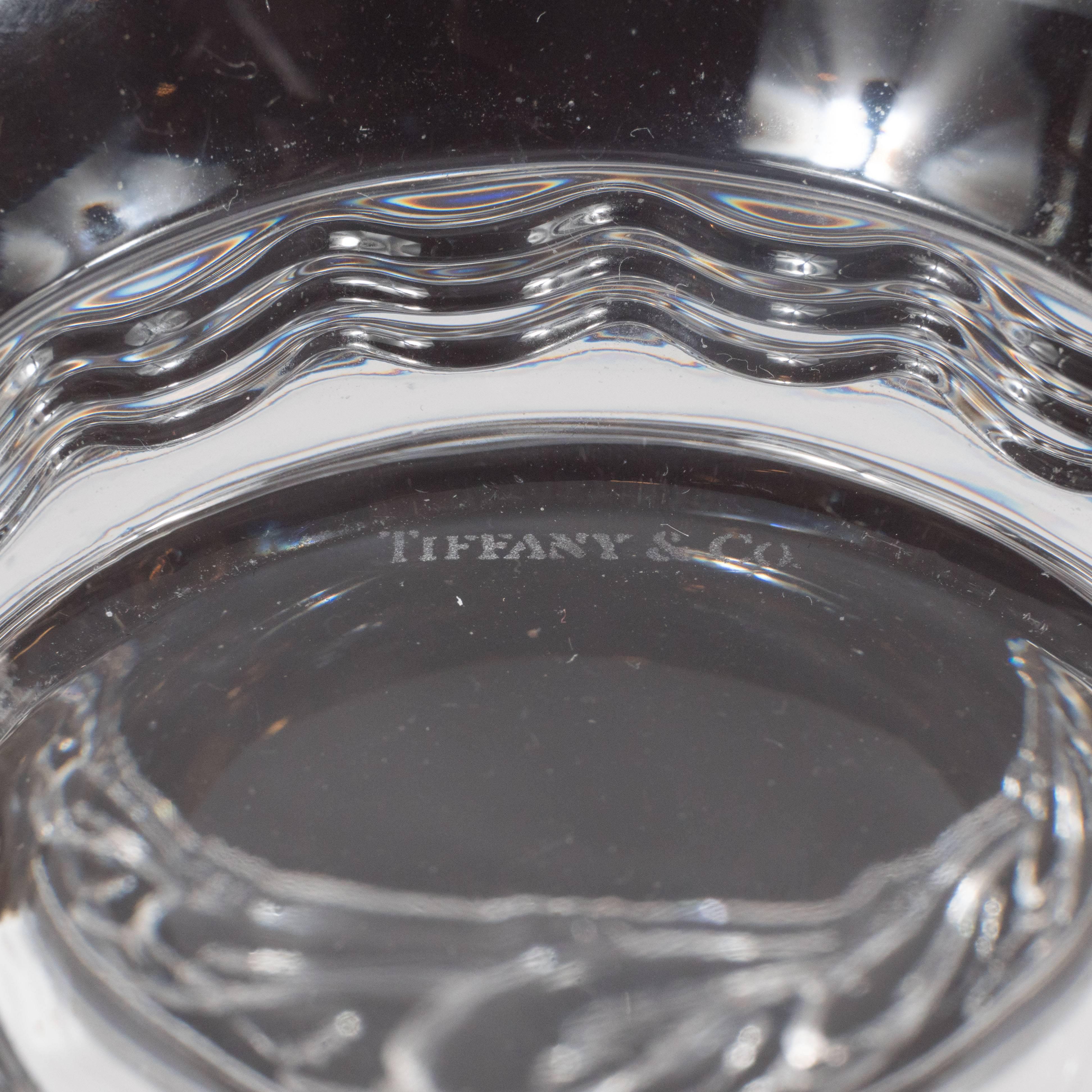 Late 20th Century Elegant Modernist Classical Themed Glass Bowl with Dolphin Motif by Tiffany & Co