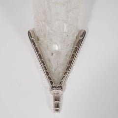 French Art Deco Cubist Sunburst Sconces with Skyscraper Details by Degué
