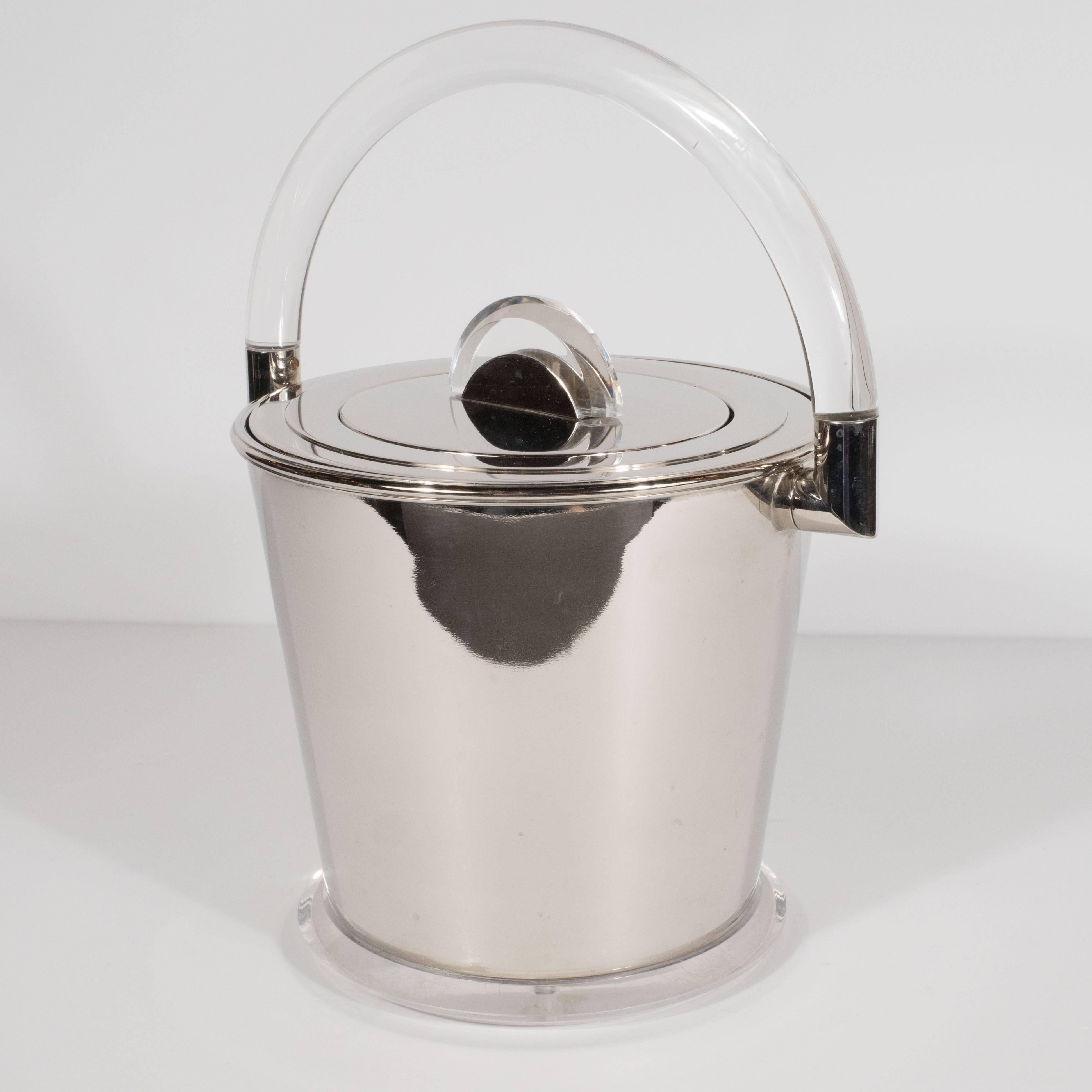 Italian Mid-Century Modern Chrome and Lucite Ice Bucket by Montagnini & Co. 1