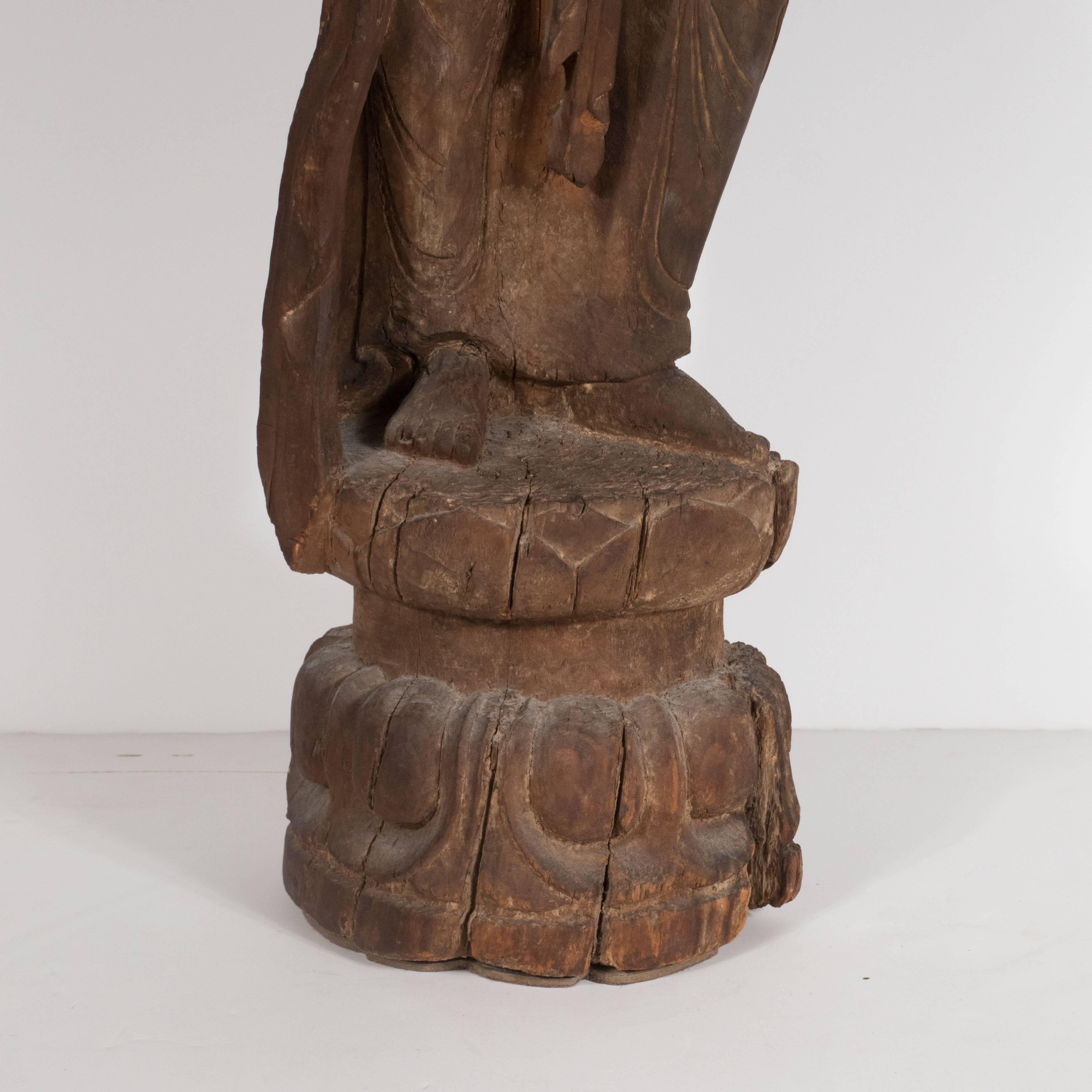 18th Century and Earlier 18th Century Hand-Carved Jichi Wood Guanyin Figure For Sale