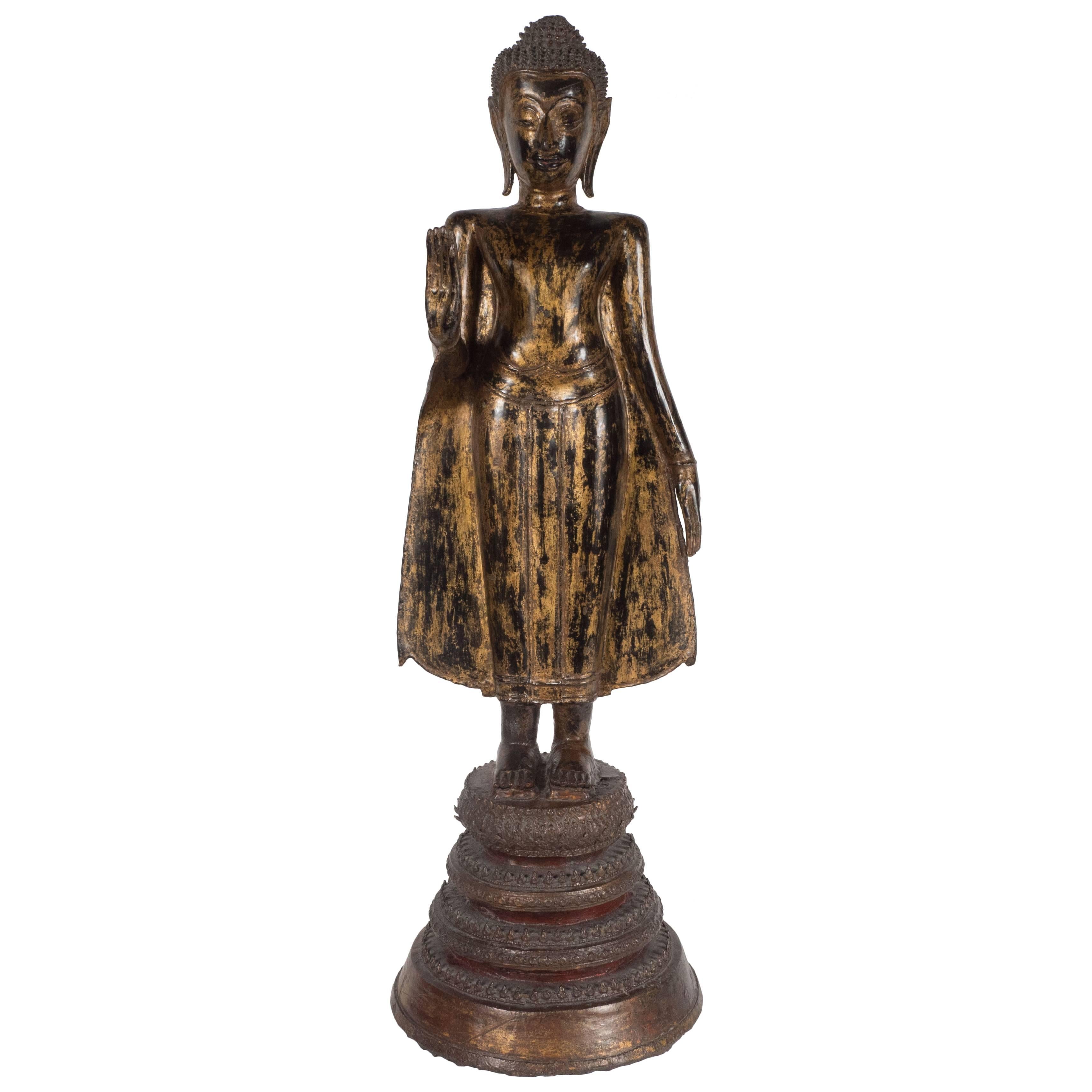 19th Century Thai Bronze Buddha with Patinated Gold Surface For Sale