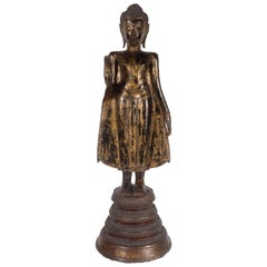 19th Century Thai Bronze Buddha with Patinated Gold Surface