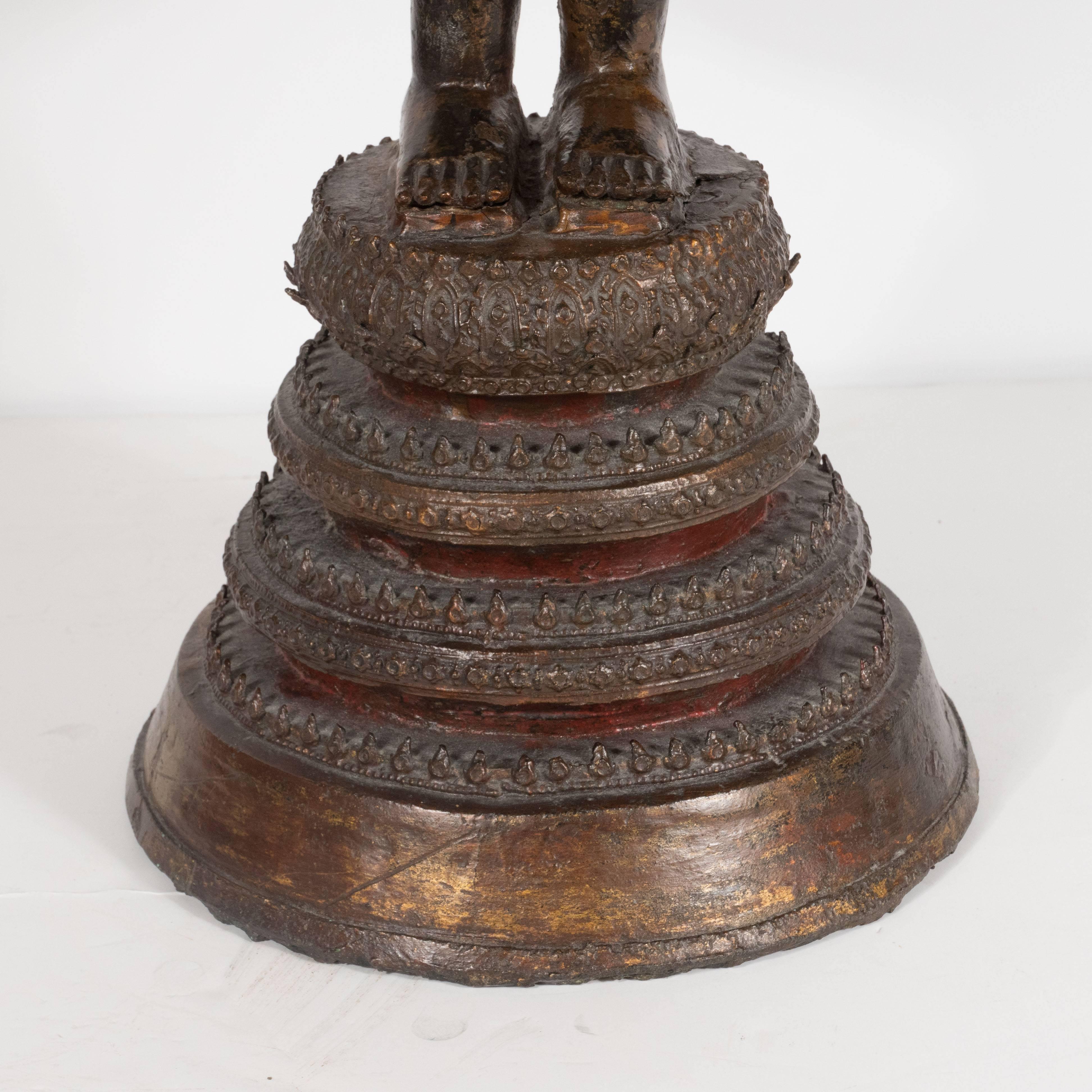 19th Century Thai Bronze Buddha with Patinated Gold Surface In Excellent Condition For Sale In New York, NY