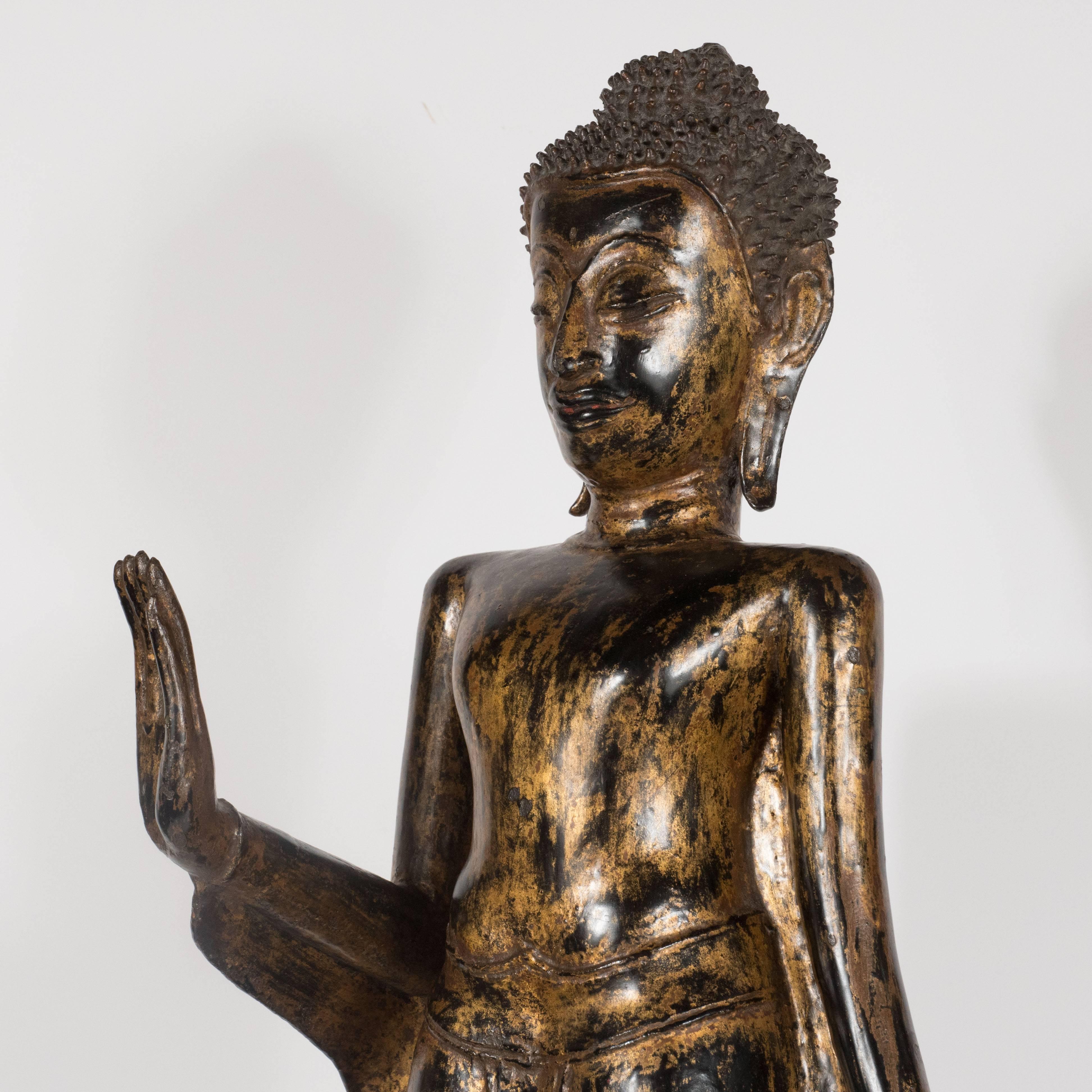 19th Century Thai Bronze Buddha with Patinated Gold Surface For Sale 2