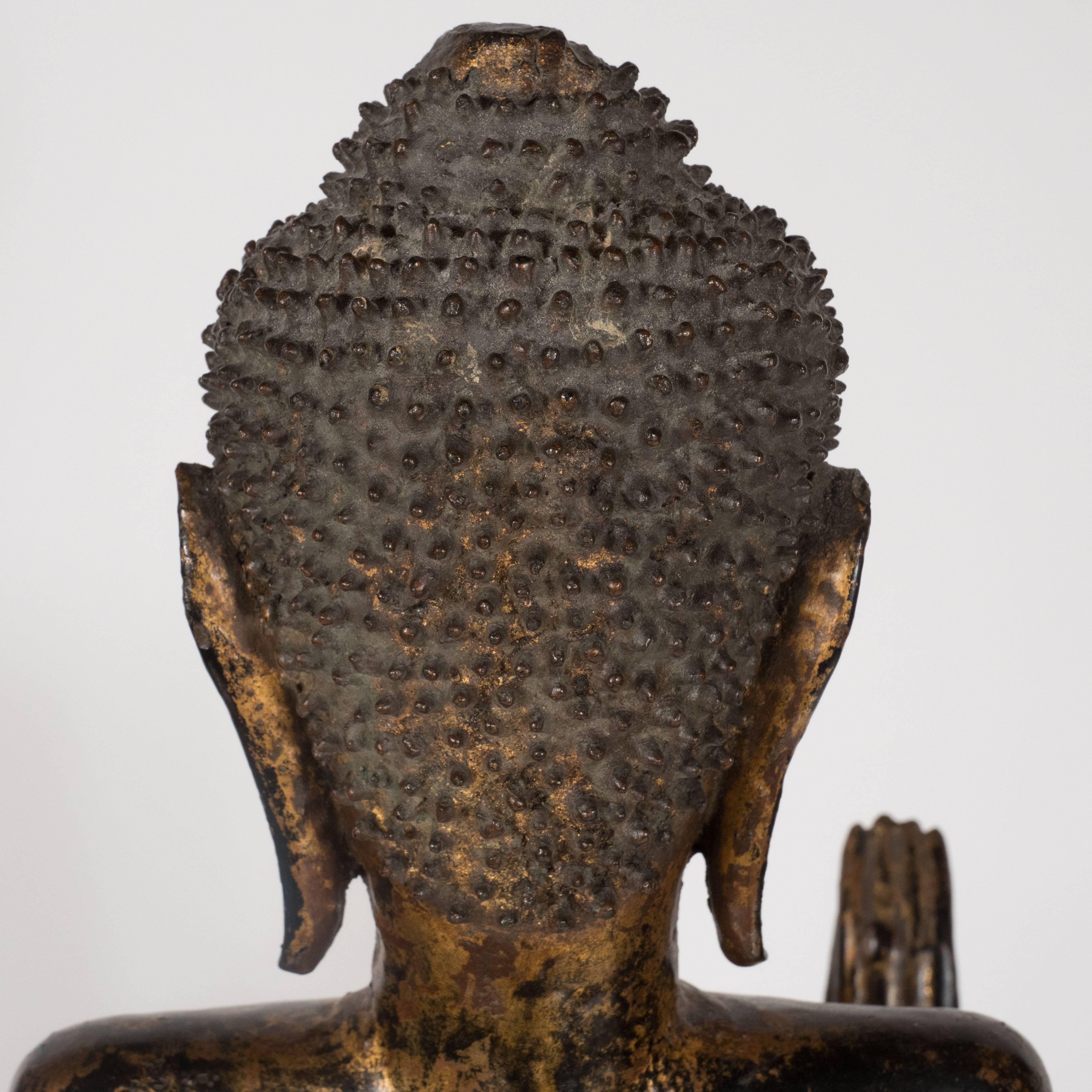 19th Century Thai Bronze Buddha with Patinated Gold Surface For Sale 6