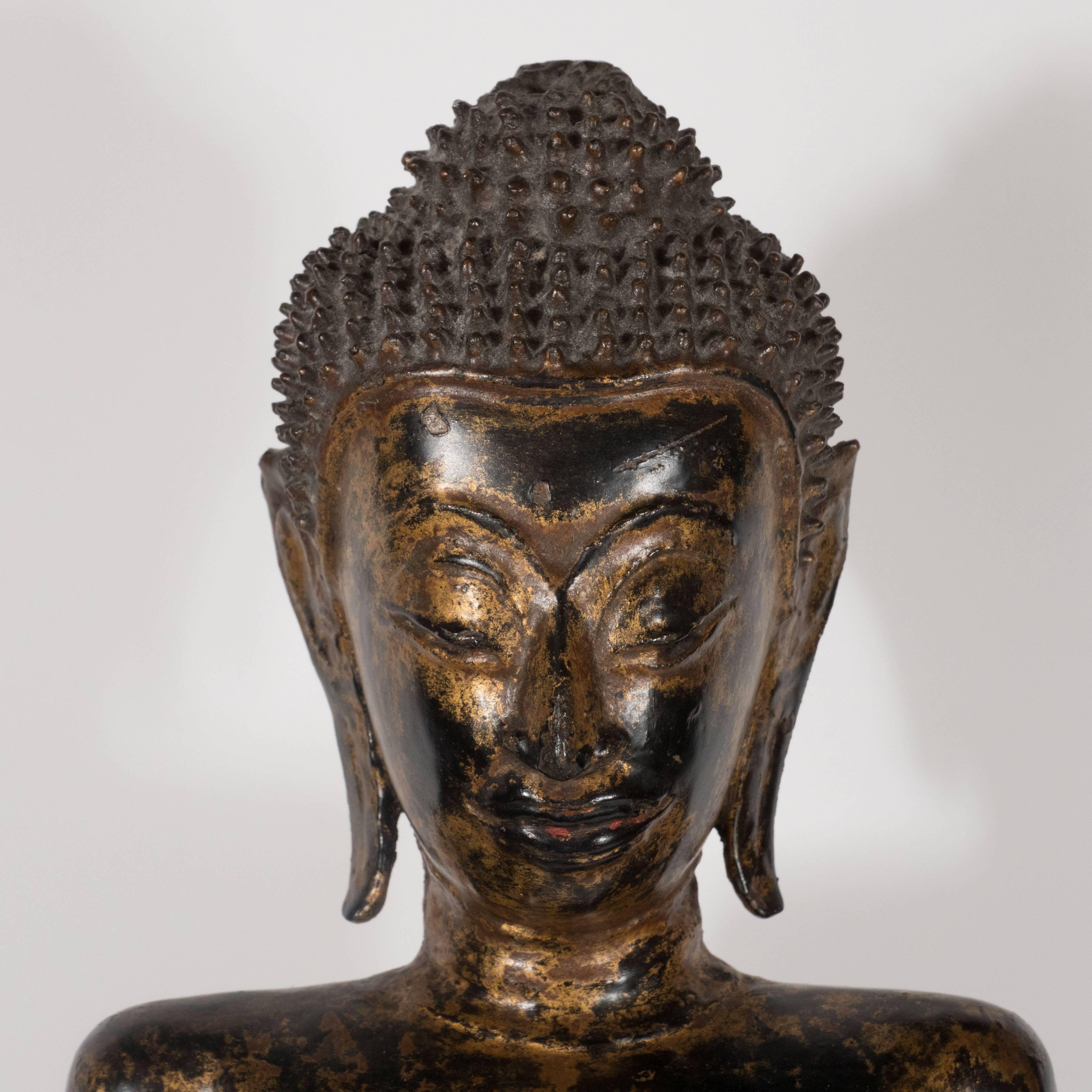 19th Century Thai Bronze Buddha with Patinated Gold Surface For Sale 5