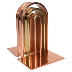 Vintage Art Deco Streamlined Walter Von Nessen for Chase Bookends in Copper and Brass