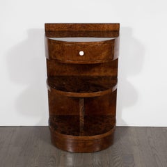 Pair of Art Deco Demilune Book-Matched Exotic Wood Nightstands or End Tables