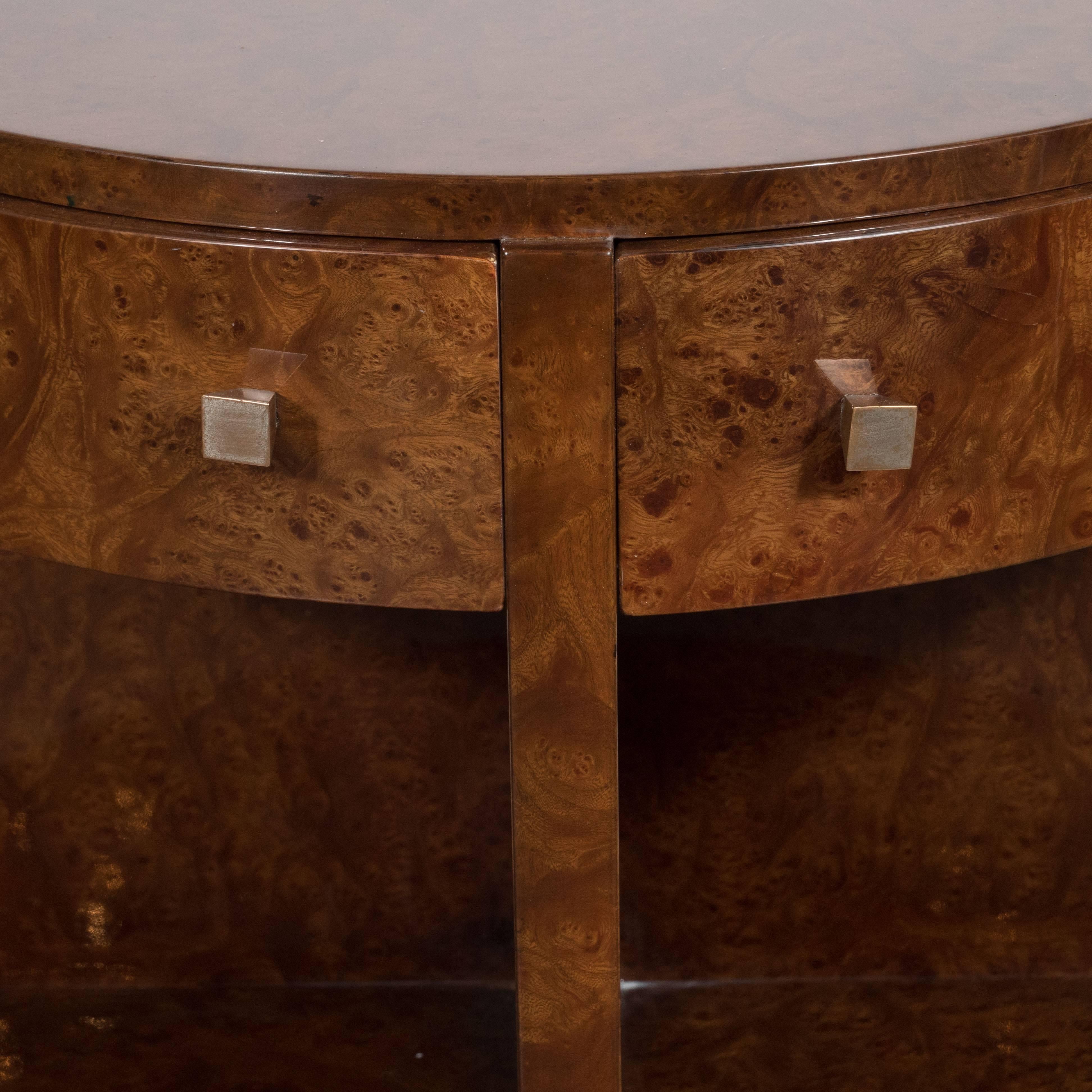 Art Deco Demilune Side Table in Carpathian Elm by Donald Deskey for Widdicomb Co.