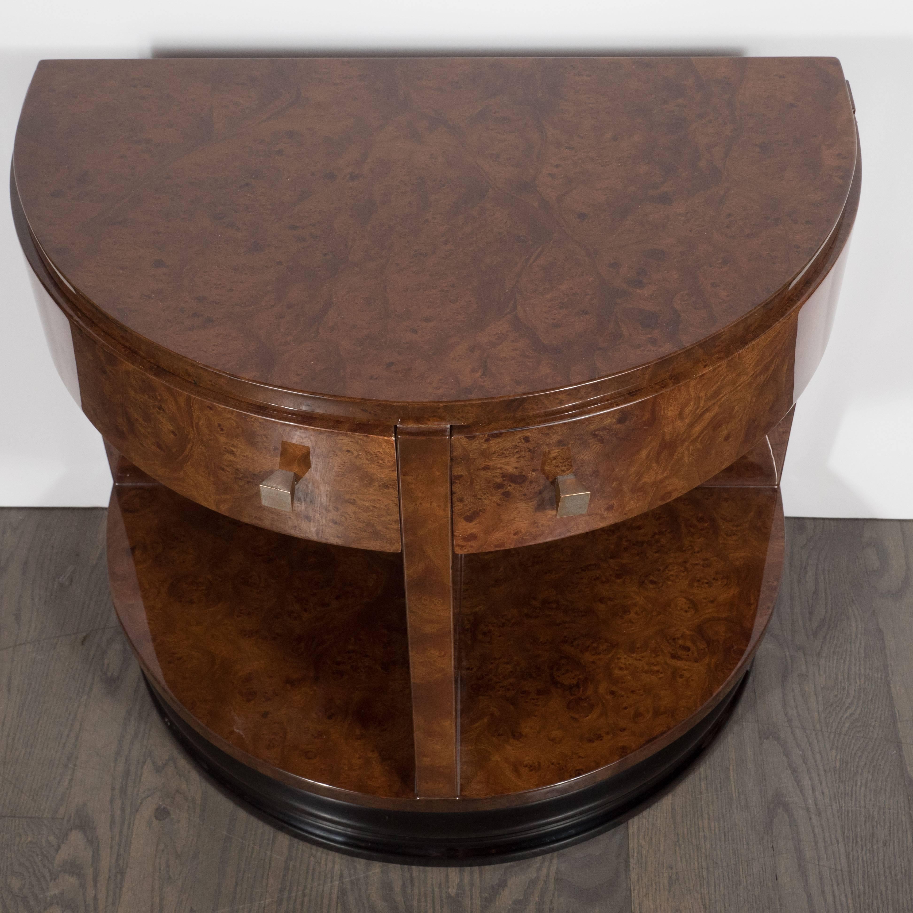 Demilune Side Table in Carpathian Elm by Donald Deskey for Widdicomb Co. In Excellent Condition In New York, NY