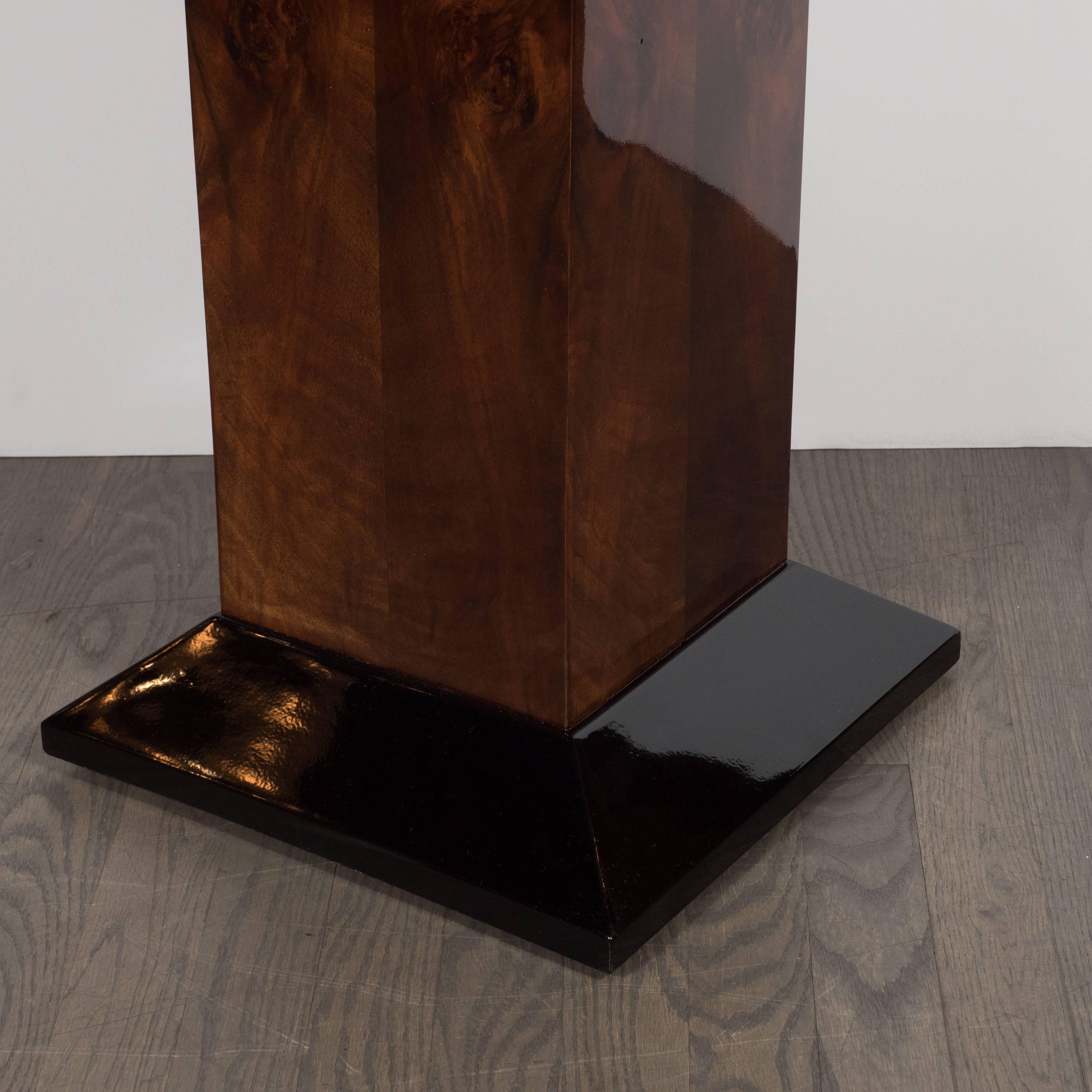 Art Deco Bookmatched Walnut and Black Lacquer Pedestal with Exotic Marble Top 1