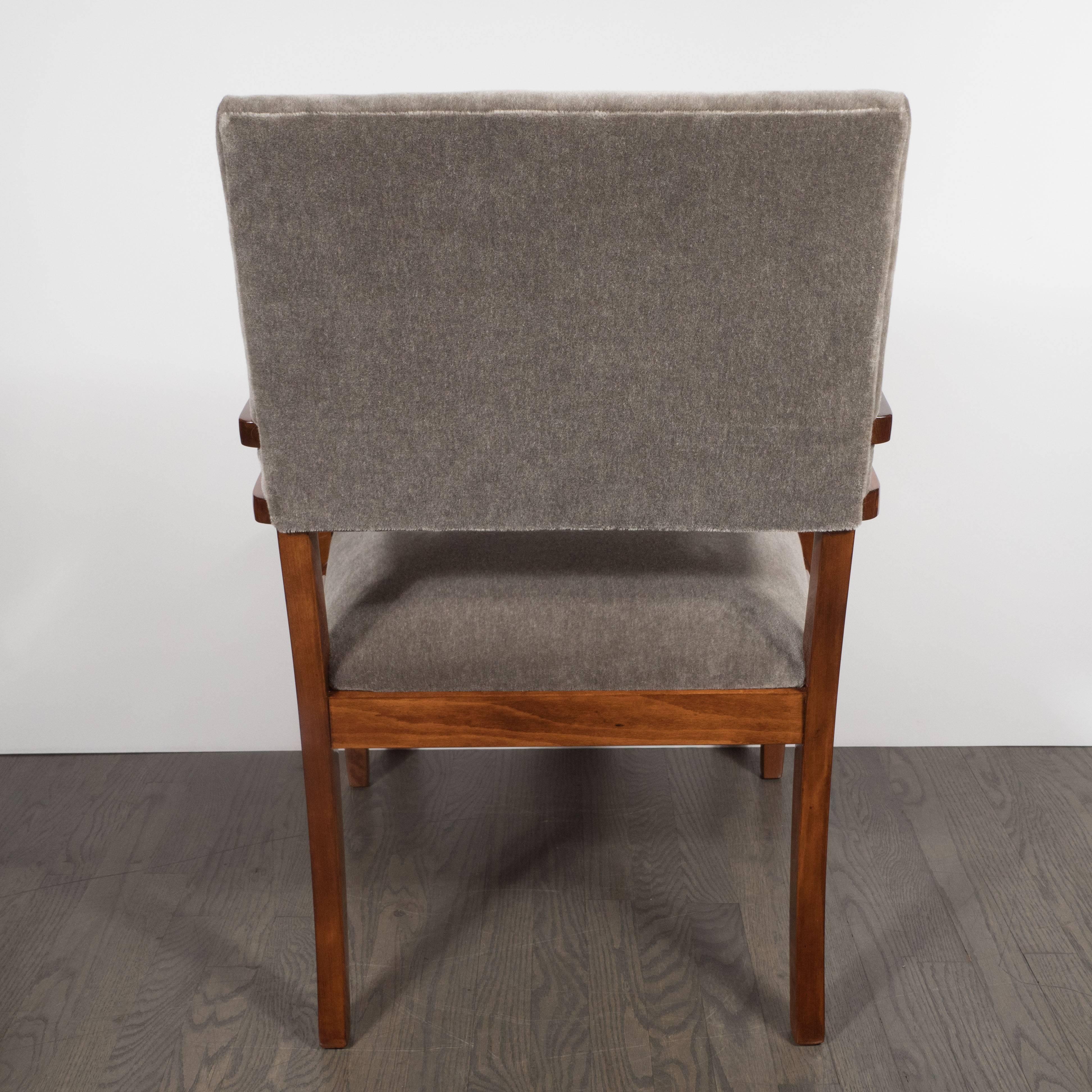 American Art Deco Streamlined Occasional Chair in Walnut and Dove Grey Mohair 3